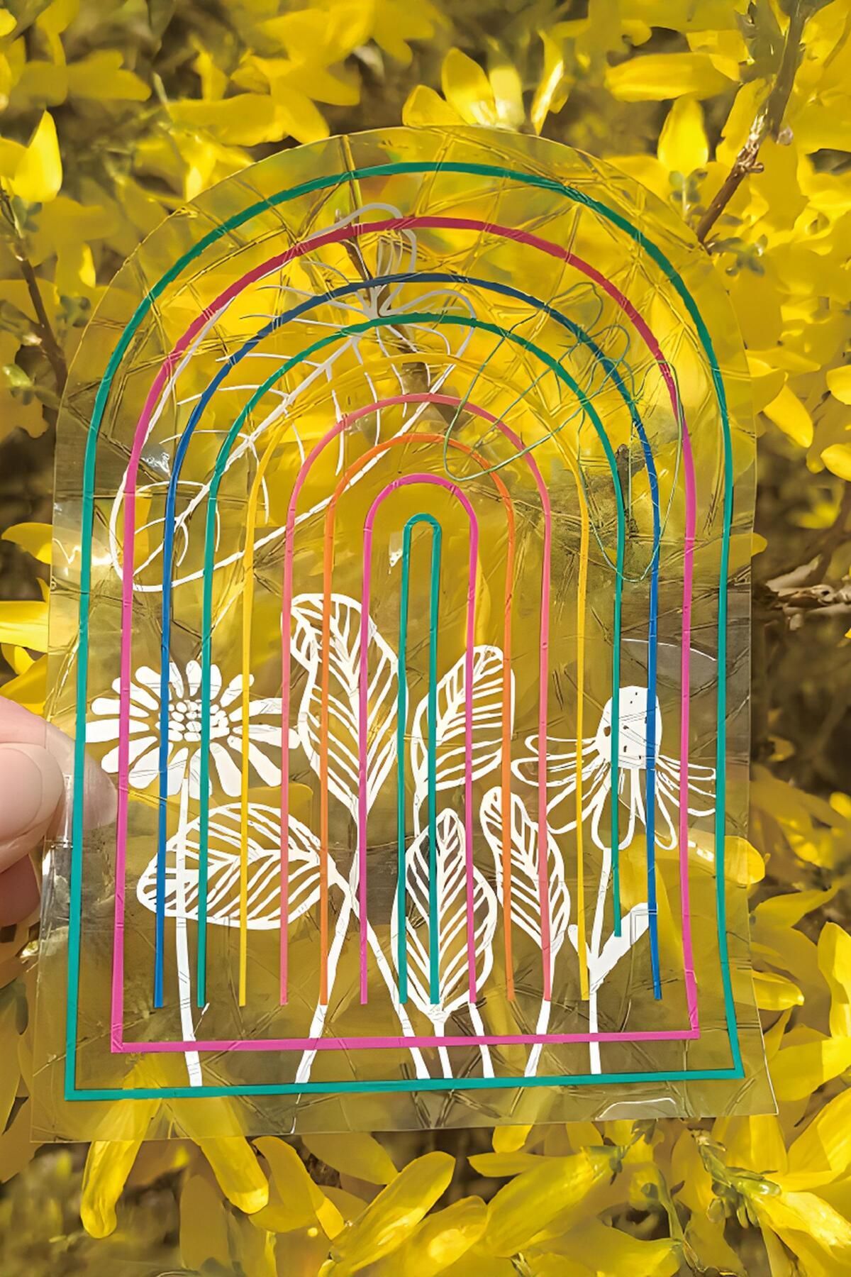 Buka Shops-Holographic Botanical Lines Rainbow Sun Catcher - Artistic Window Film 3