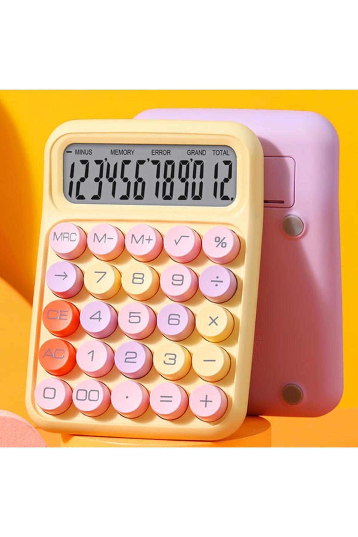 abnturk Geniş LCD Ekran Büyük Yuvarlak Renkli Düğmeli 12 Haneli Yeni Nesil Hesap Makinesi