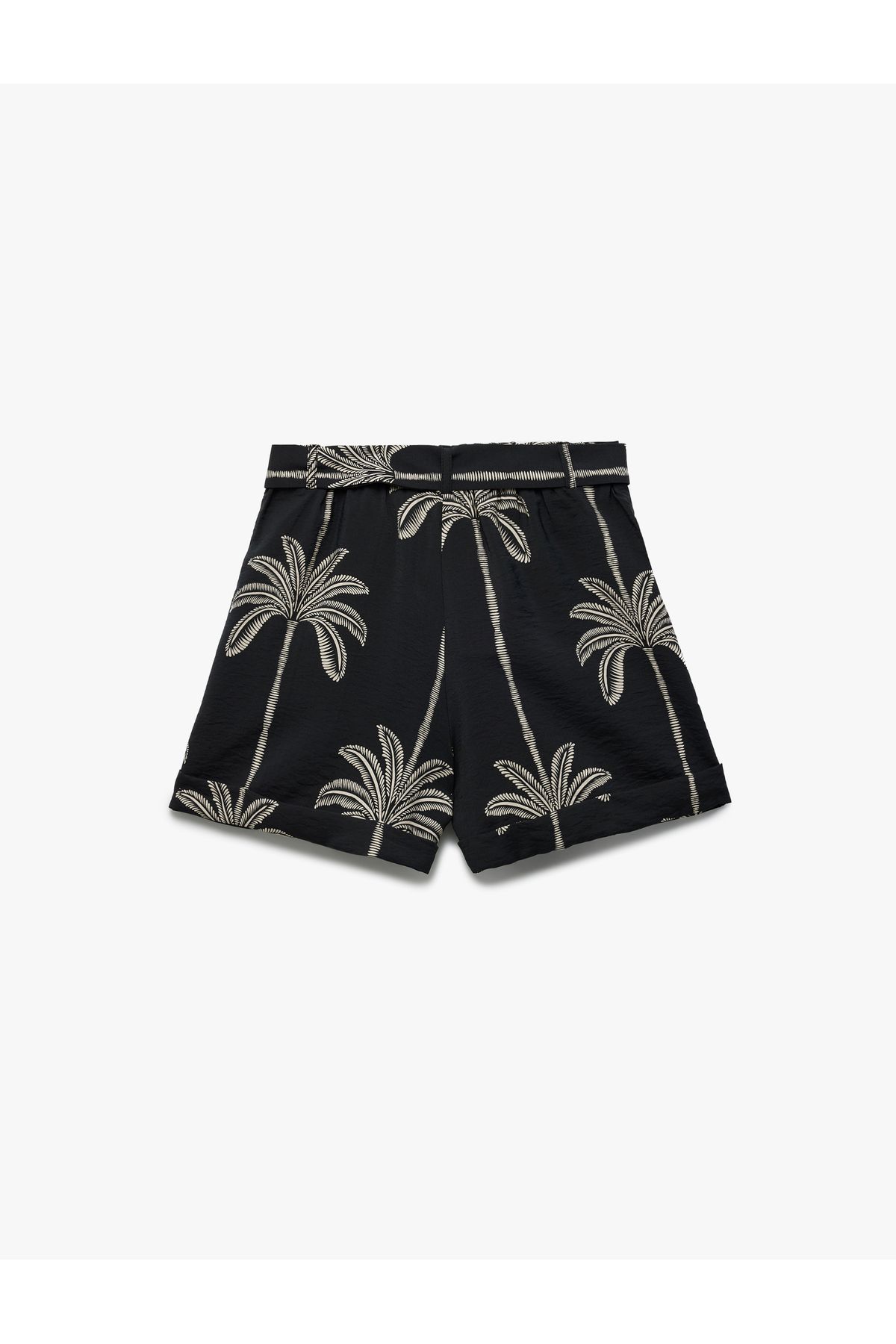 Koton-Viscose Fabric Belted Palm Patterned Mini Shorts 4