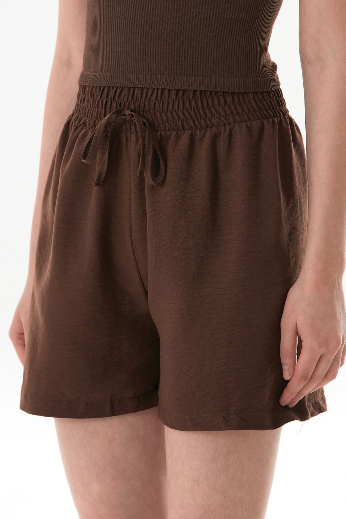 Fulla Moda-Basic Ayrobin Fabric Waist Lace up Shorts 7