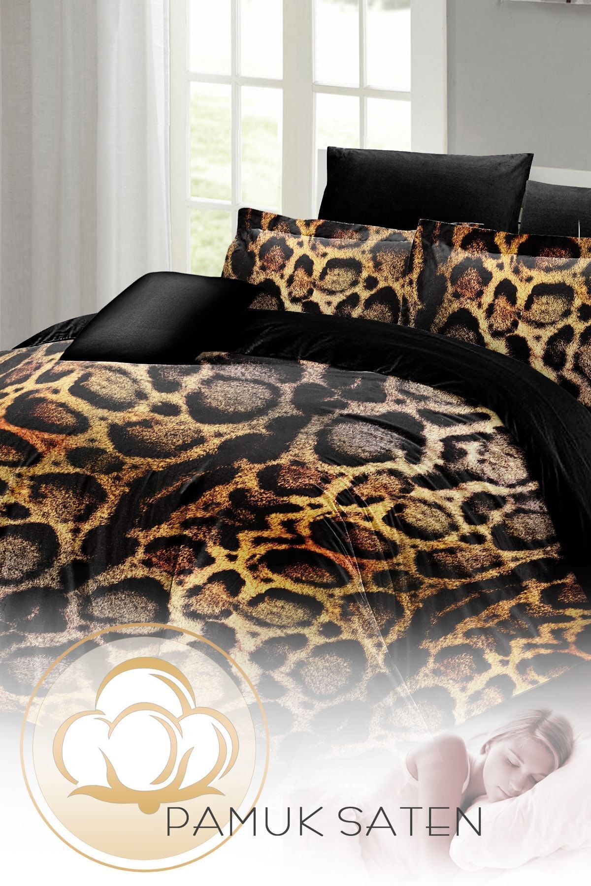 PerlaSera-Lux Leopard Pattern 3D Custom Design - Double Cotton Satin Duvet Cover Set 4