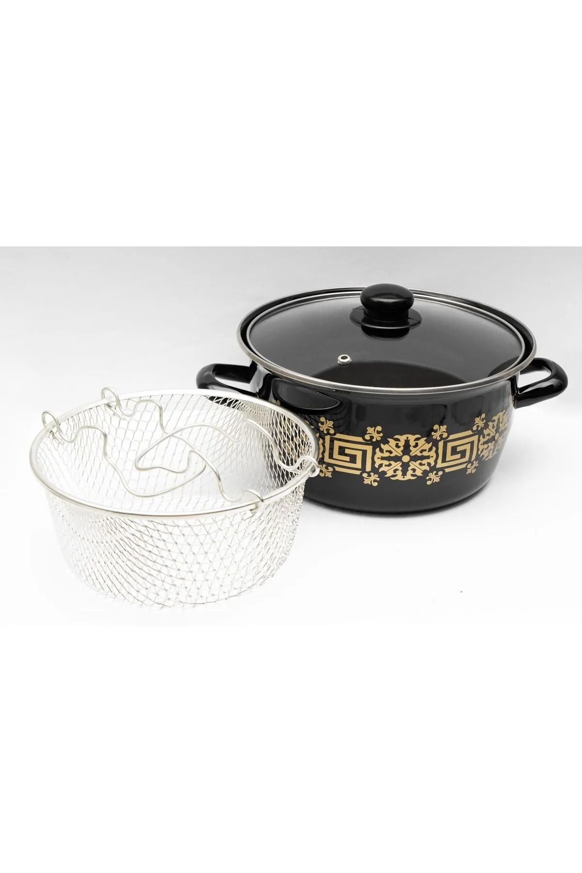 Shop58 Emaye Kızartma Tenceresi Siyah Çiçekli 22 Cm Royaleks-69116