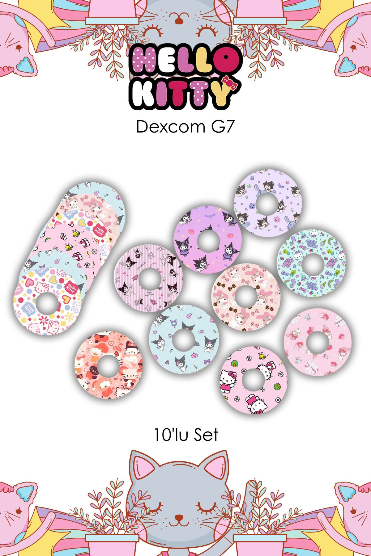 StickIT Dexcom G7 Sensör Koruyucu Bant Kitty Collection Serisi 10'lu Paket