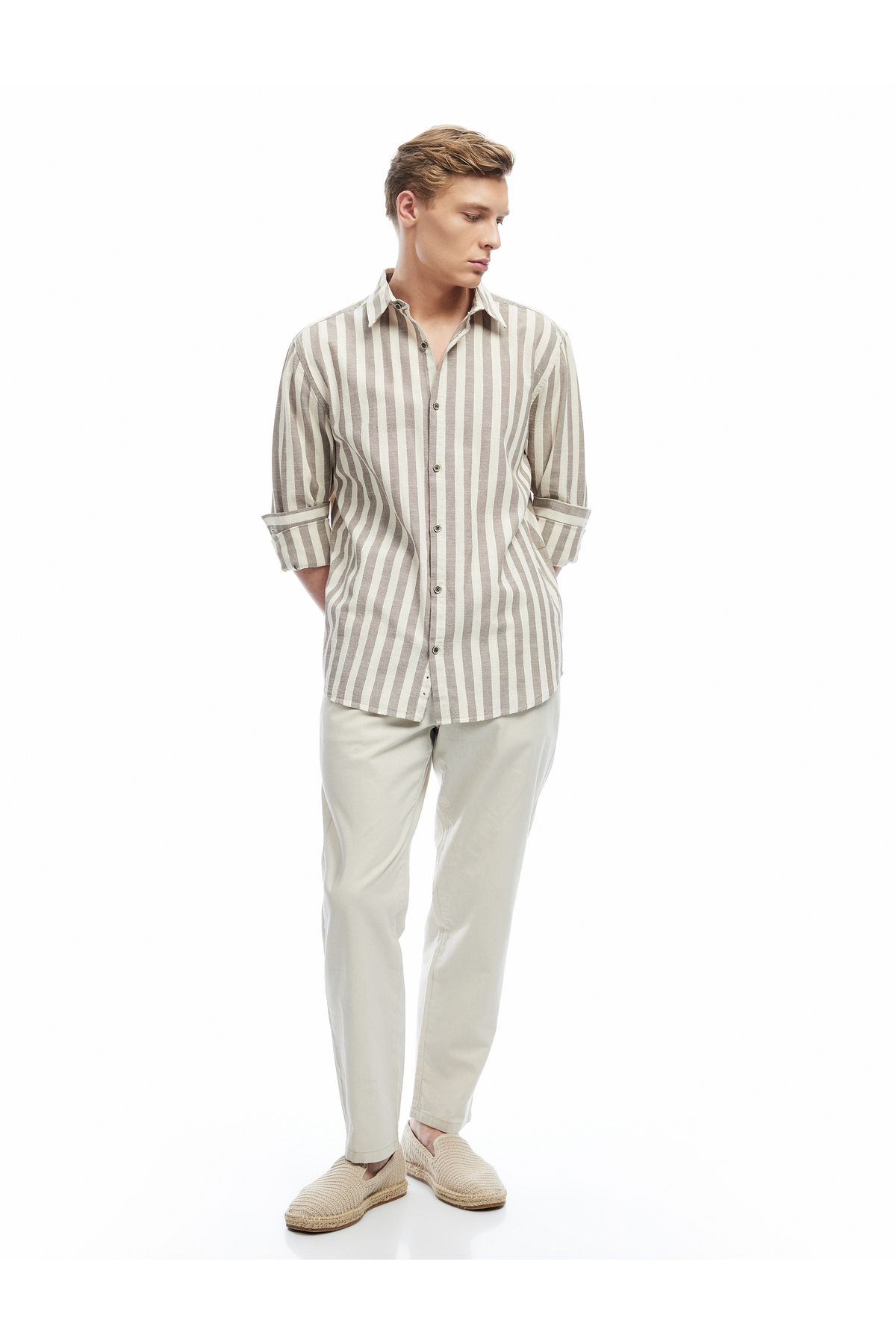 Koton-Linen Cotton Blended Summer Chino Pants with Lace-Up Waist 2