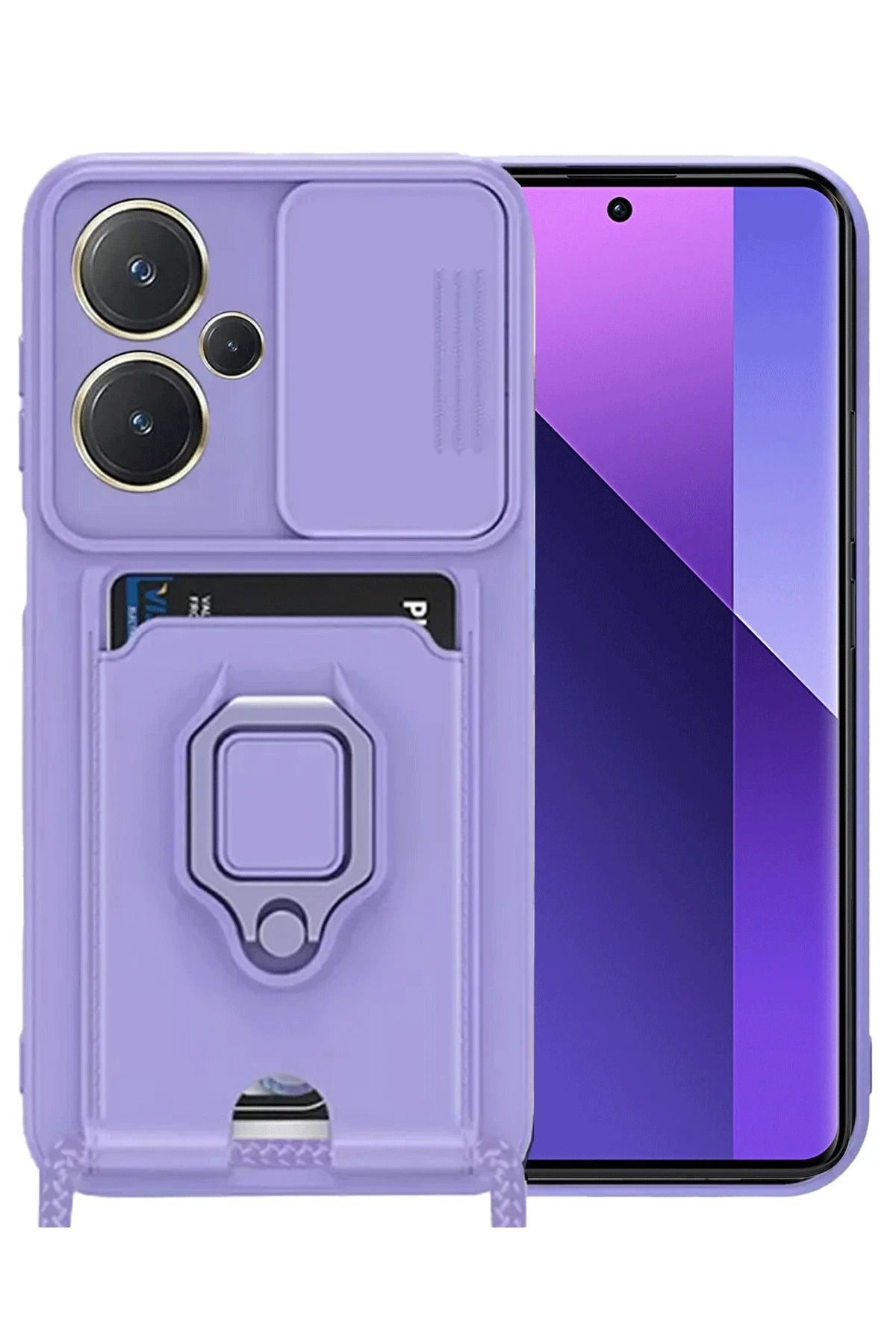 NewFace Xiaomi Redmi Note 13 Pro Plus Kılıf Zuma Kartvizitli Yüzüklü Silikon - Lila FERRG
