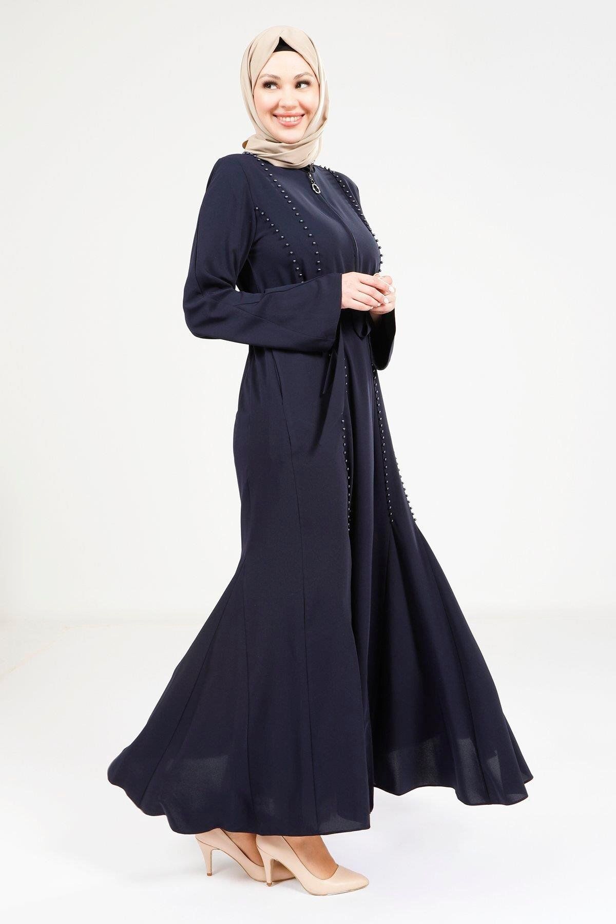 مانتو و عبای پوشیده زنانه VOLAN با NAVY BLUE FERACE 9246 Beyza