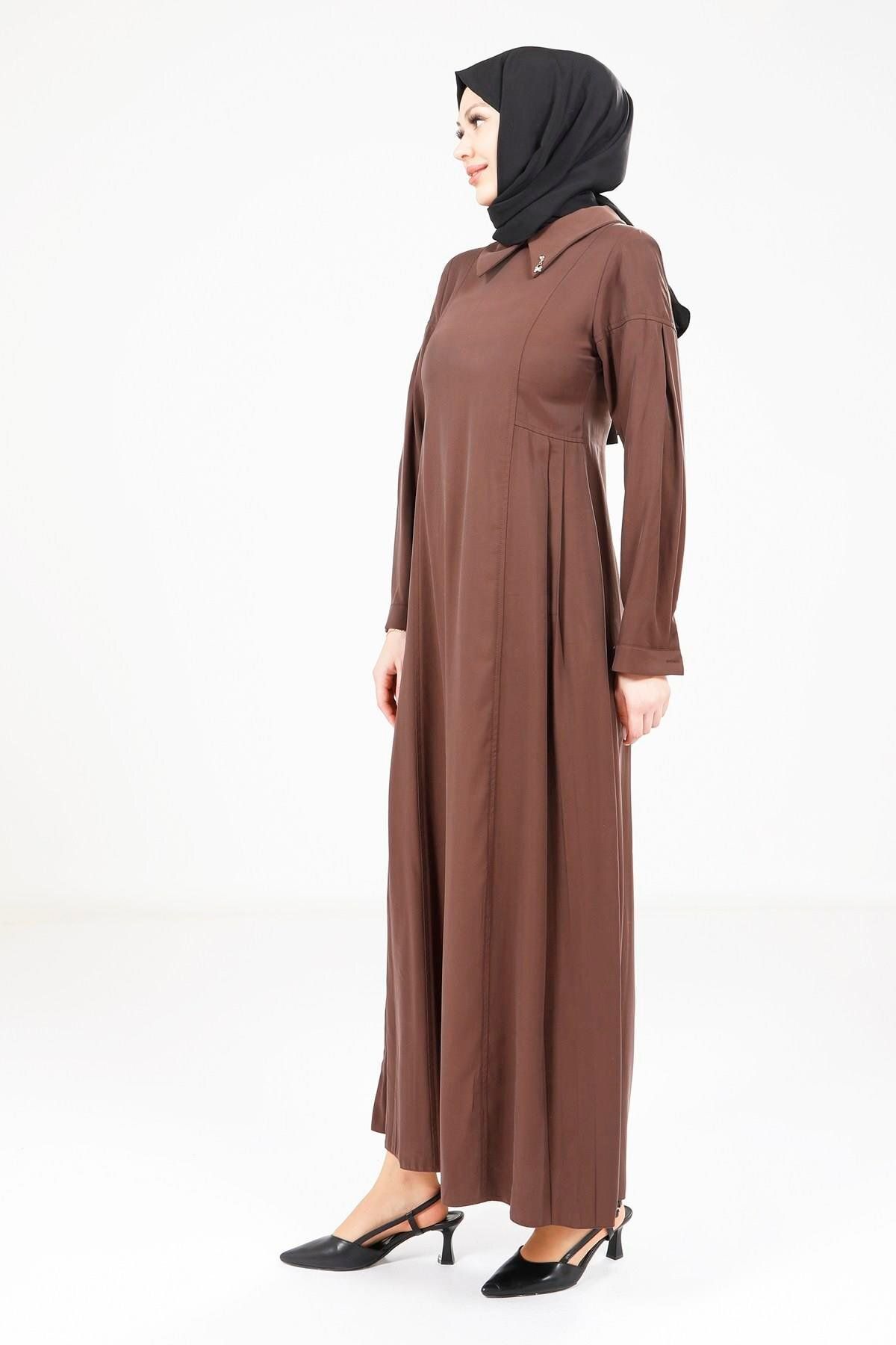 پیراهن پوشیده زنانه لباس قهوه پلاستیک 9342 اورجینال Beyza