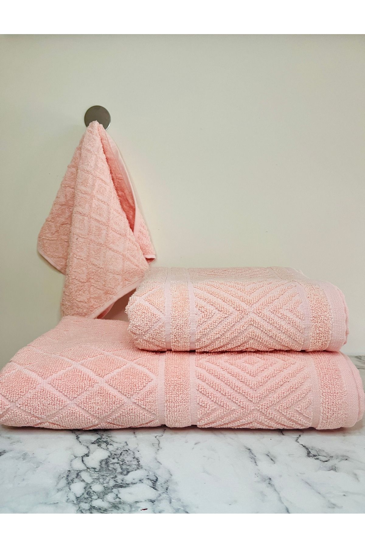 Home 3'Lü jakarlı Banyo Takımı 100x150 banyo,50x90 el,30x50 mutfak havlusu