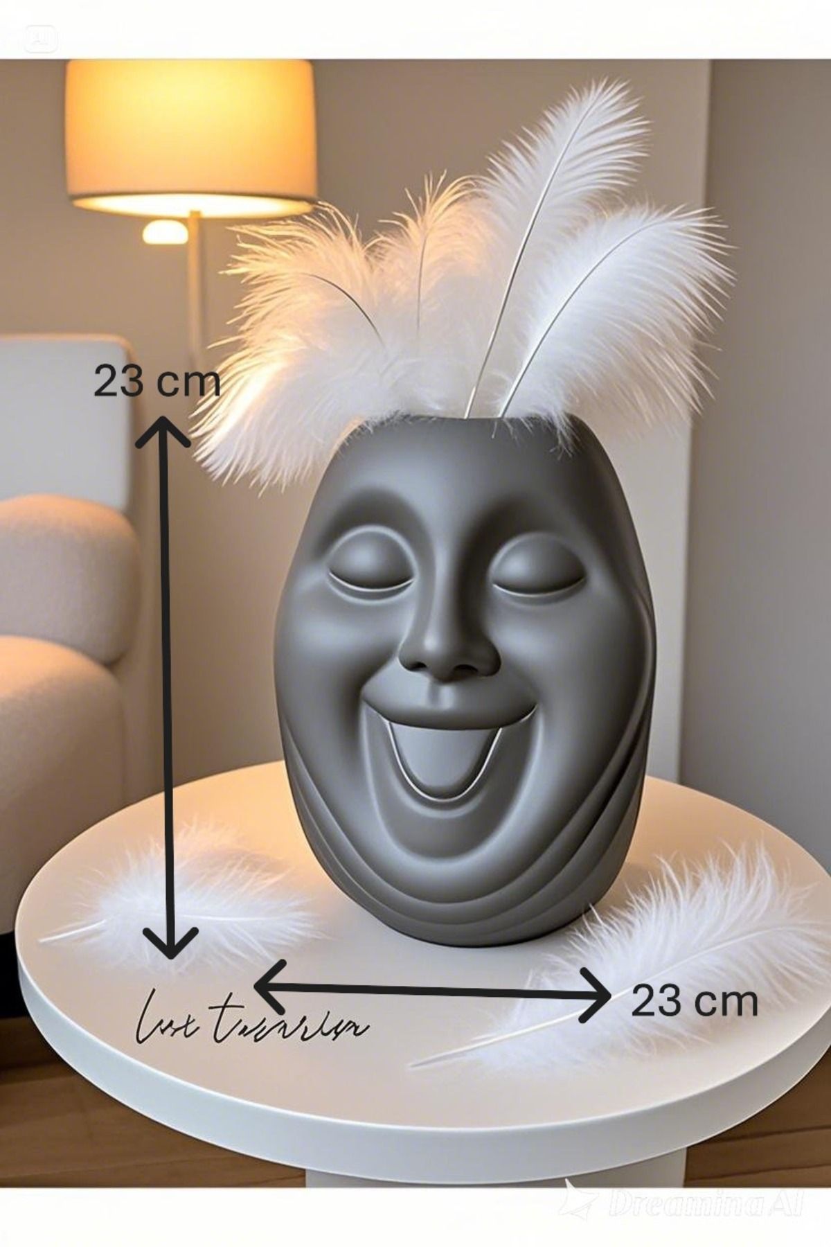 Lui Tasarım-Nordic Style Bohemian Cute Face Large Size Decorative Dark Mink Gray Color Ceramic XL Vase 23cm 5