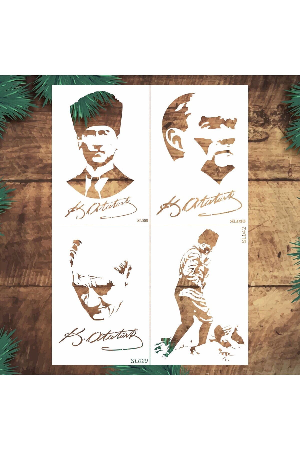 STENCİLTASARIM Stencil Tasarım 4 Adet 15x20cm Atatürk Şablonu SET40 Pasta, Ahşap, Duvar Şablonu