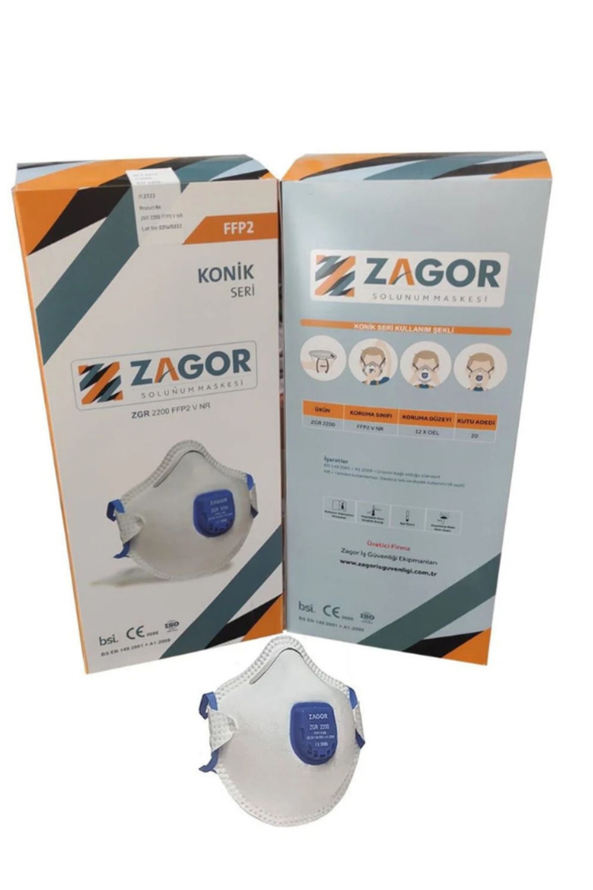 ERY İş Güvenliği Zagor 2200 FFP2 Ventilli Konik Toz Maskesi 20'li Kutu