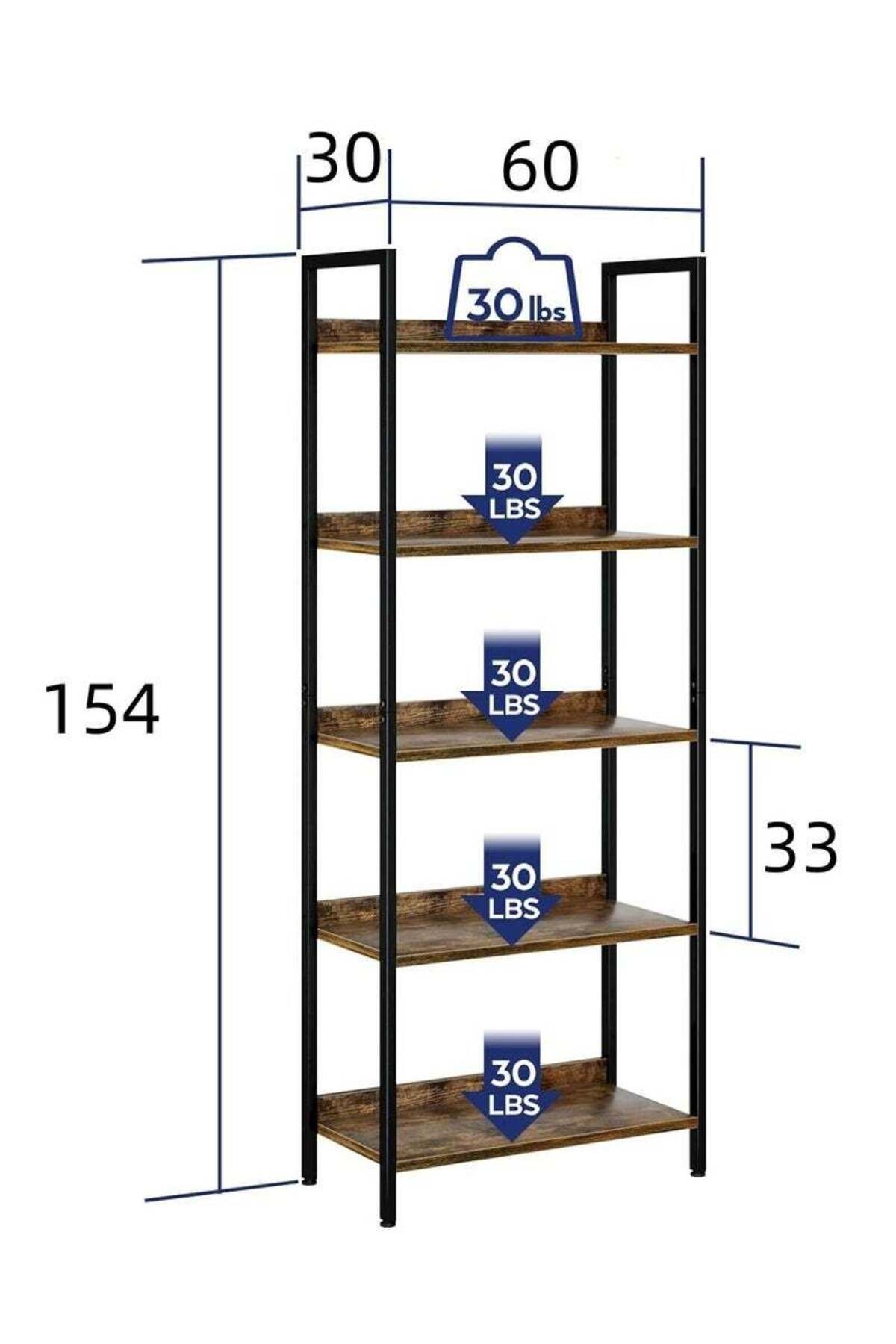 Generic-وحدة تخزين كتب عتيقة قائمة بذاتها من 5 طبقات للمنزل أو المكتب أو غرفة النوم 154 × 60 × 30 سم 6