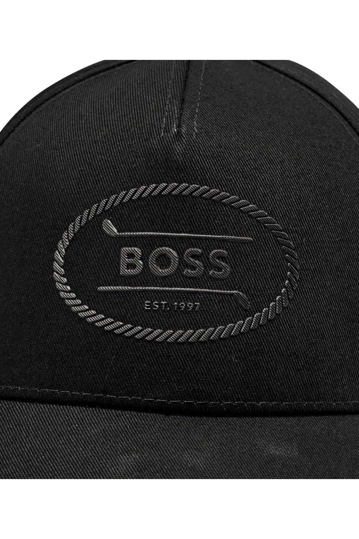کلاه ورزشی مردانه آرم پنبه دوزی قابل تنفس تنظیم فلزی GLINERY مشکی SPORT HAT 50539494 001 BOSS