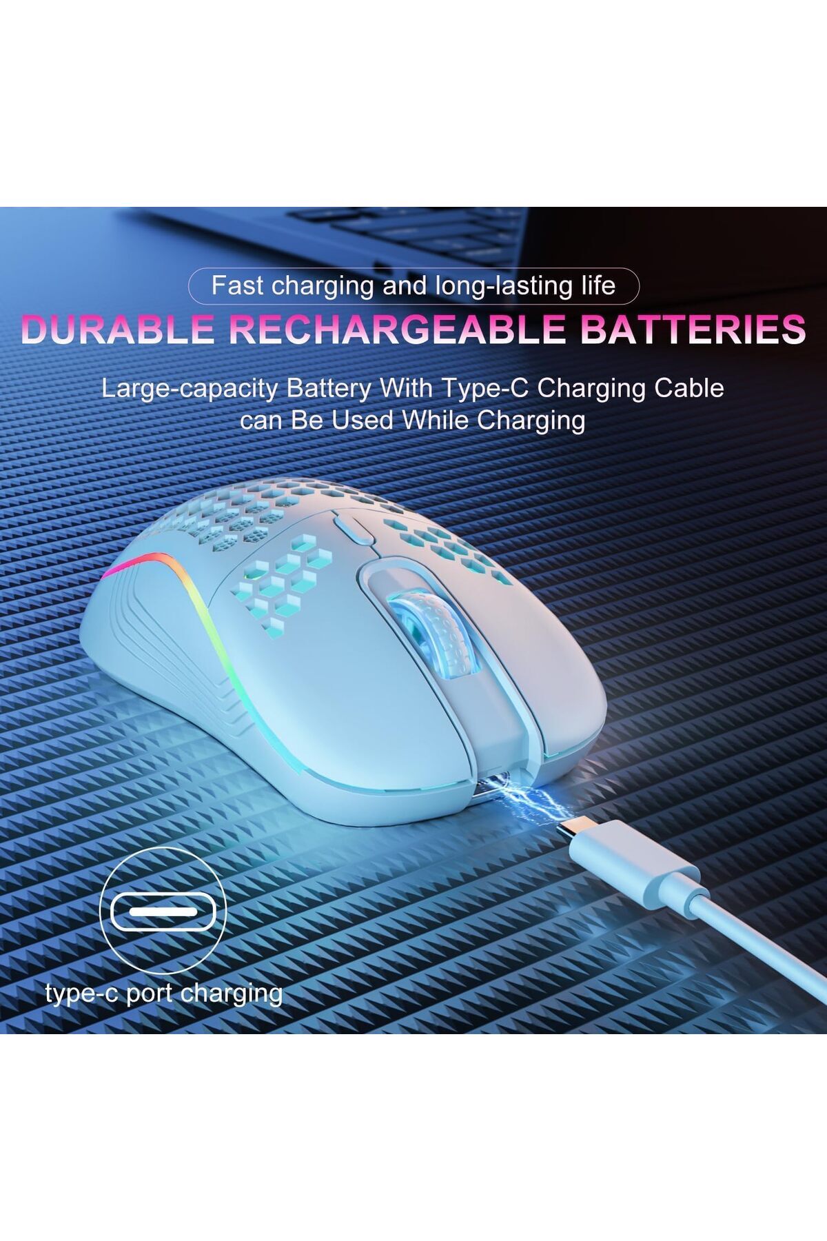 AZONEE-Wireless Mouse Wireless Gaming Mouse, Rechargeable Pc Mouse with RGB Backlight 6 Buttons 5