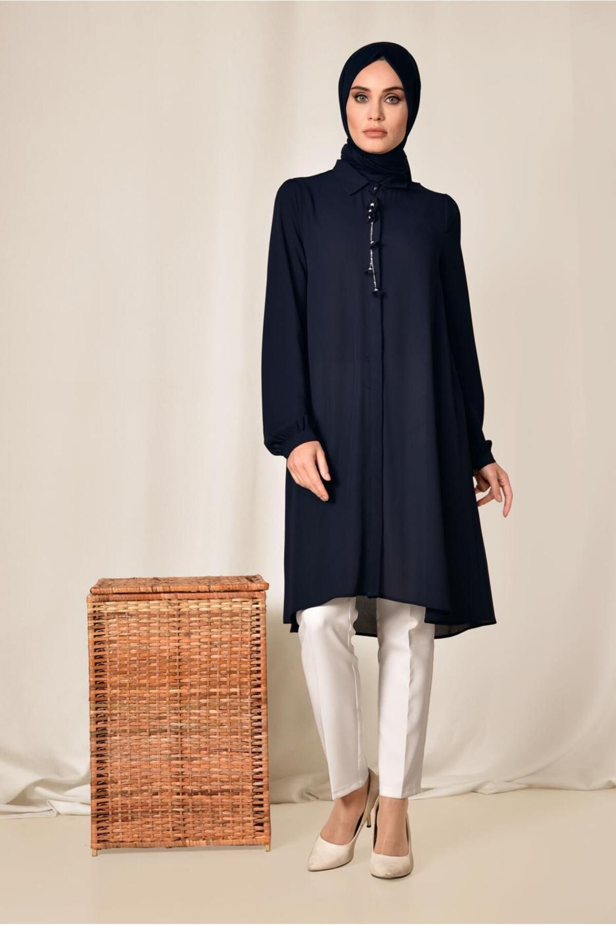Alvina-4878 Model Revers Tunic with Hidden Buttons and Accessories 2