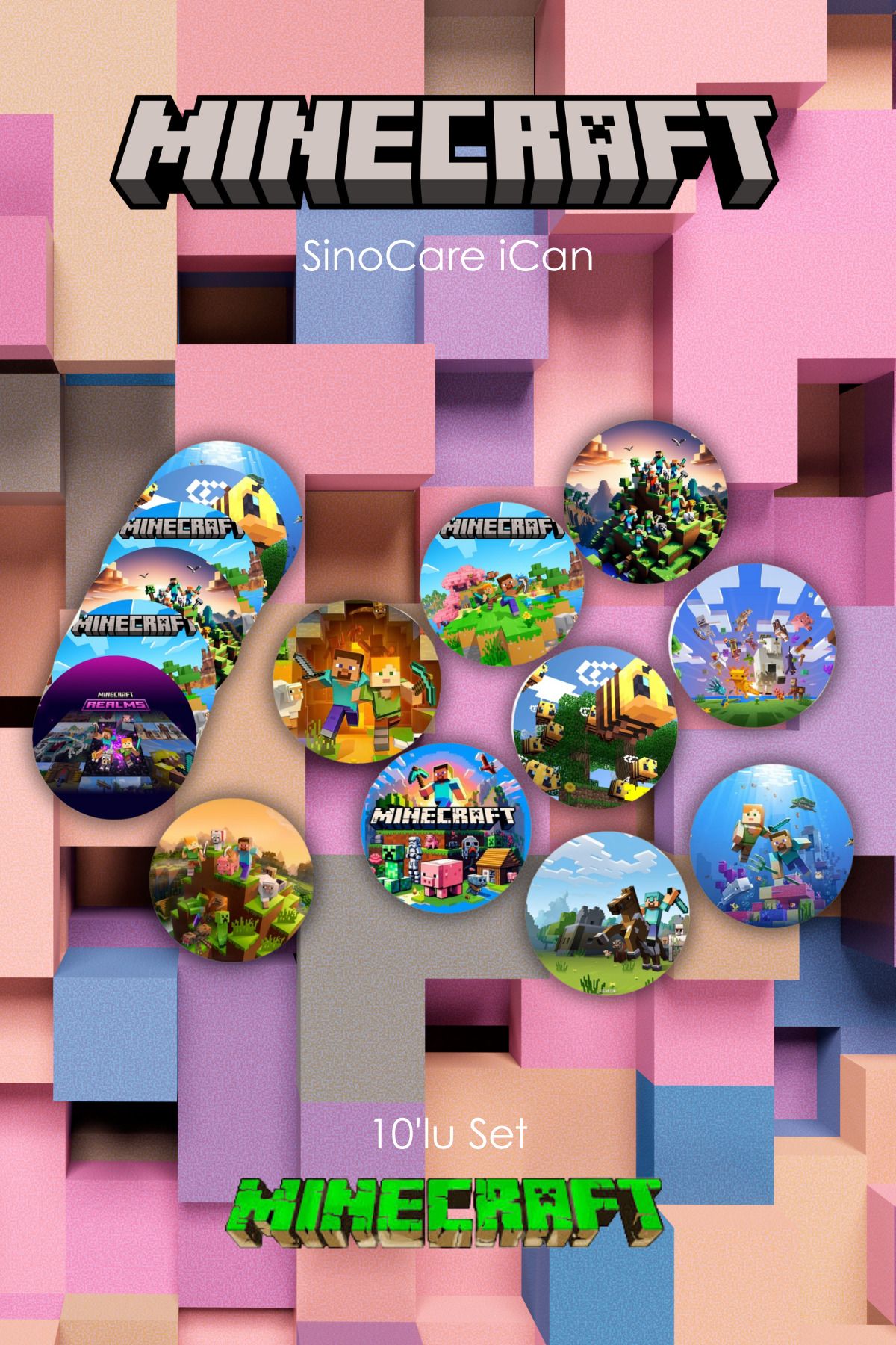 StickIT Sinocare iCan Sensör Koruyucu Bant Mnecraft Serisi 10'lu Paket