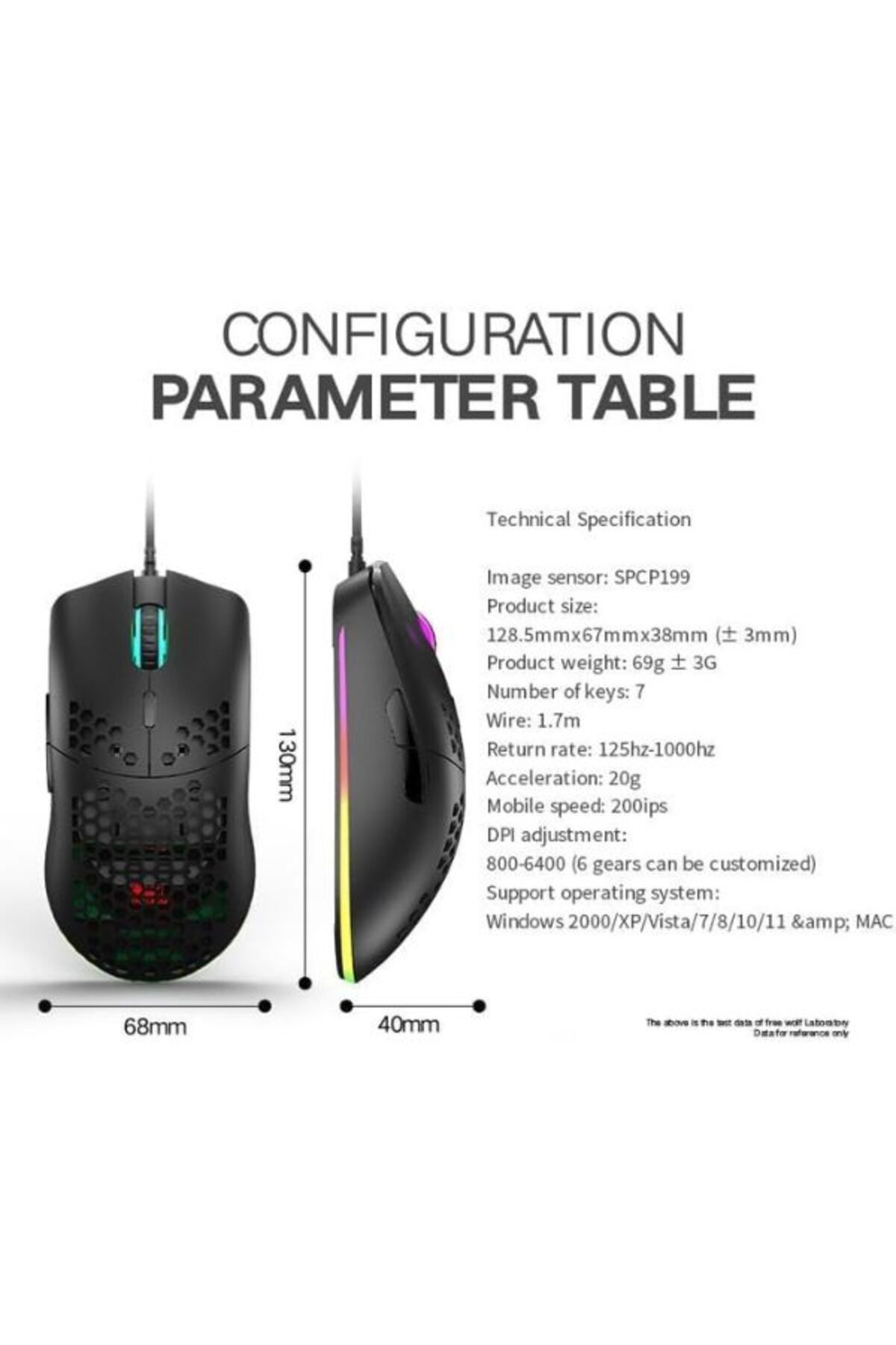 AOMIGE-Ultralight Honeycomb Gaming Mouse, High-Precision 12800DPI Optical Sensor, 6 Programmable Buttons, 6