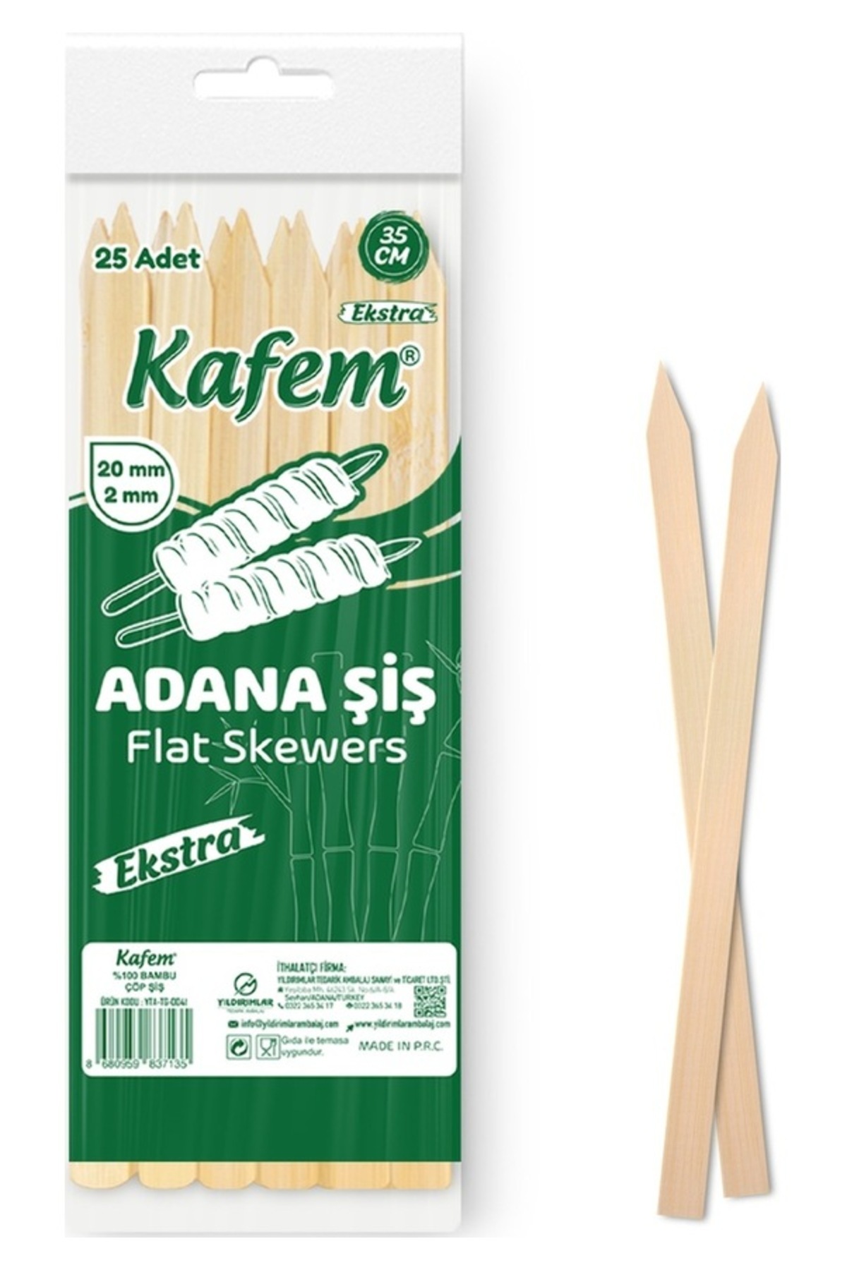 BKR Adana Çöp Şiş Ekstra Ahşap 35 cm 25 Adet