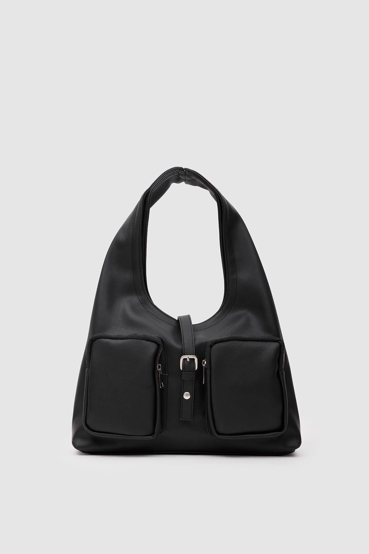 Shule Bags-Estrada Black Shoulder Bag with Pockets 7