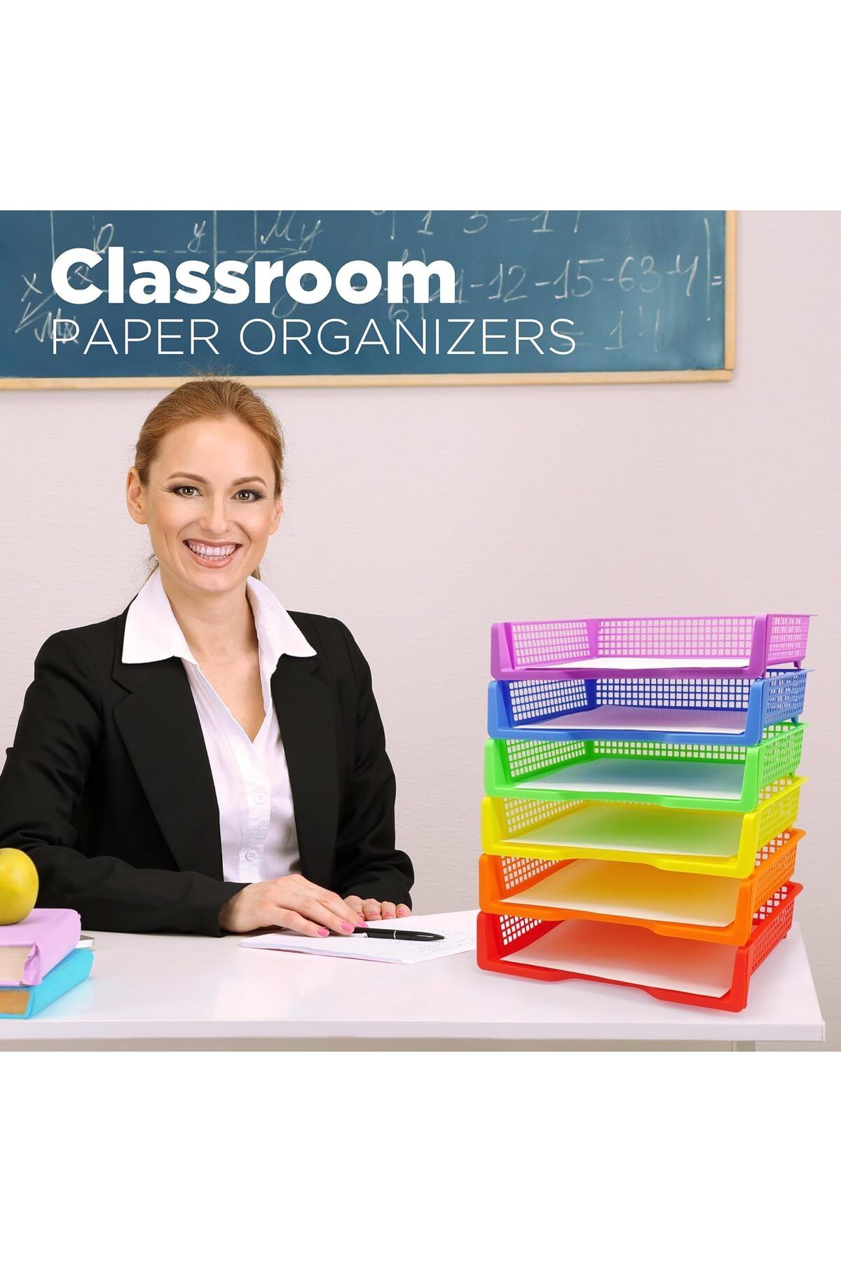 COOYA-6 Colorful Plastic Trays for Teachers, Durable Turn in Trays, Classroom Paper Organizers 2