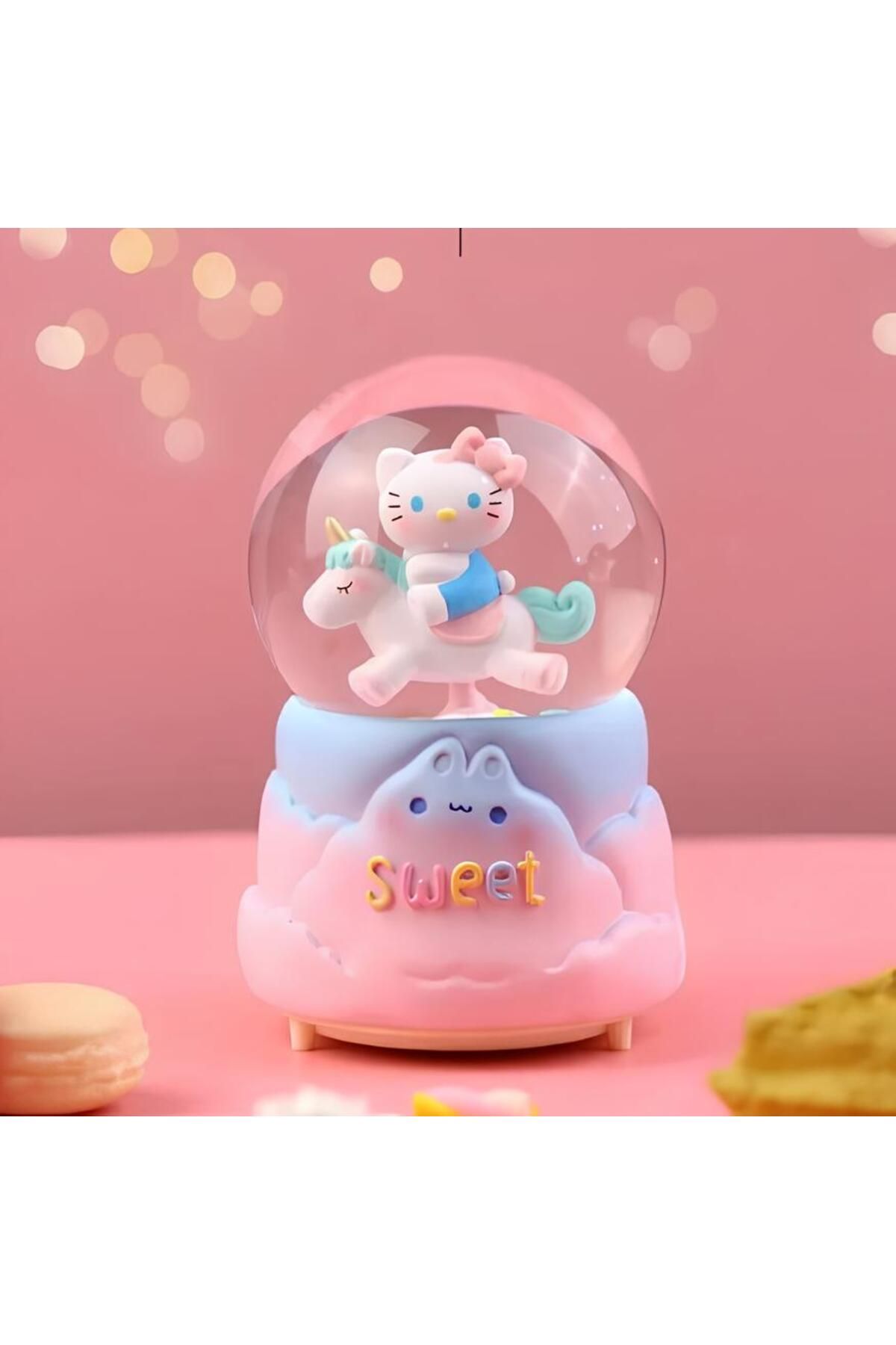 musellife Hello Kitty İçi Dönmeli Püskürtmeli Işıklı Müzikli Kar Küresi Büyük Boy Model 2