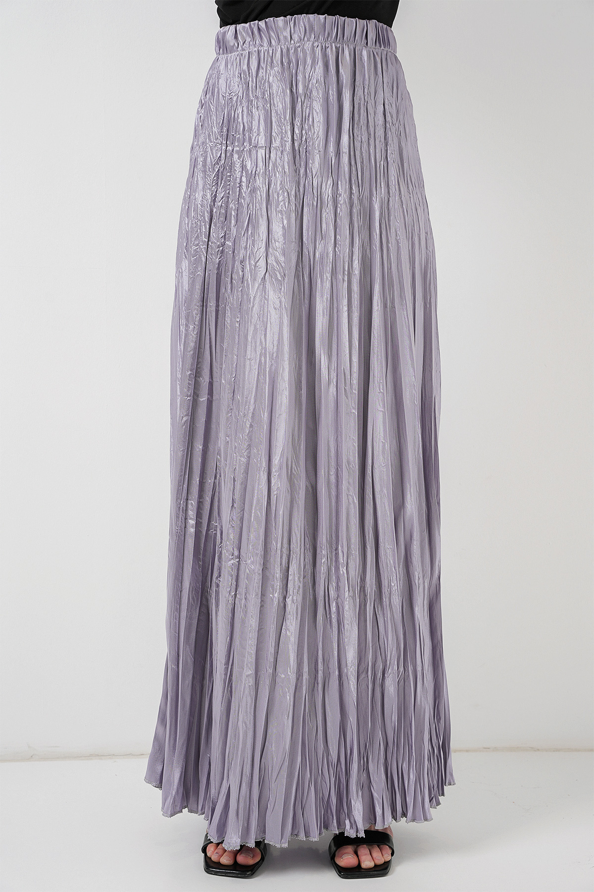 Bigdart-Women's Long Crinkled Shiny Skirt 8034 - Gray 2