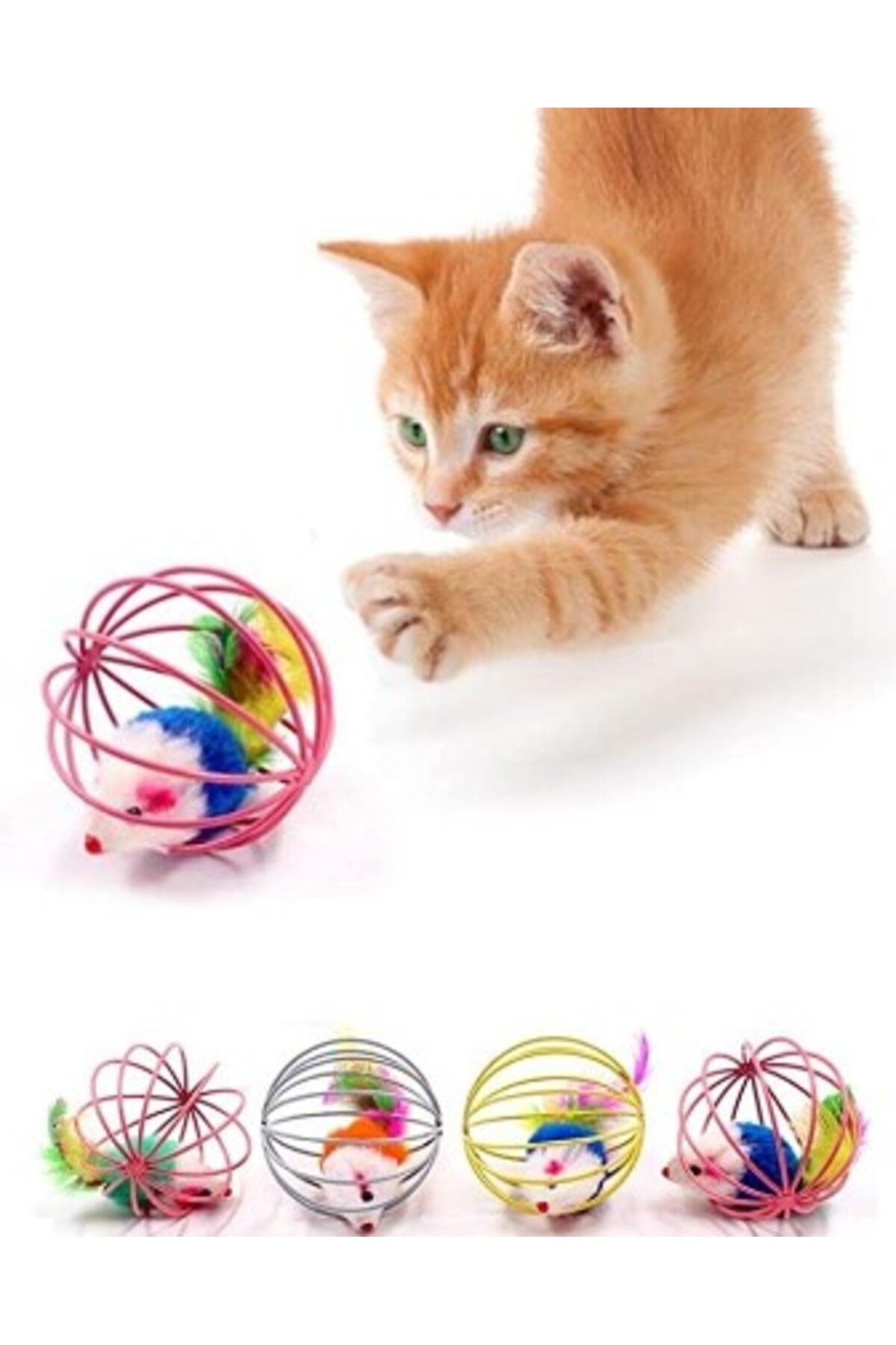 Allproduct KAFESLI FARELI KEDI KÖPEK OYUN TOPU