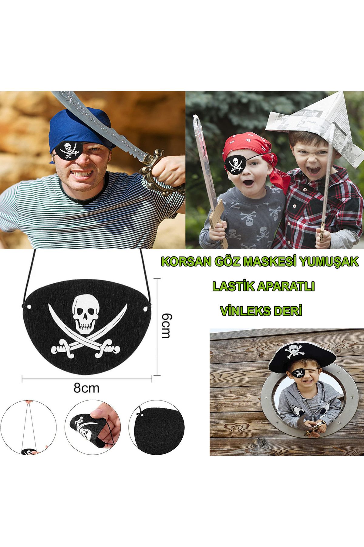blueb Vinleks Deri Korsan Göz Bandı Lastikli
