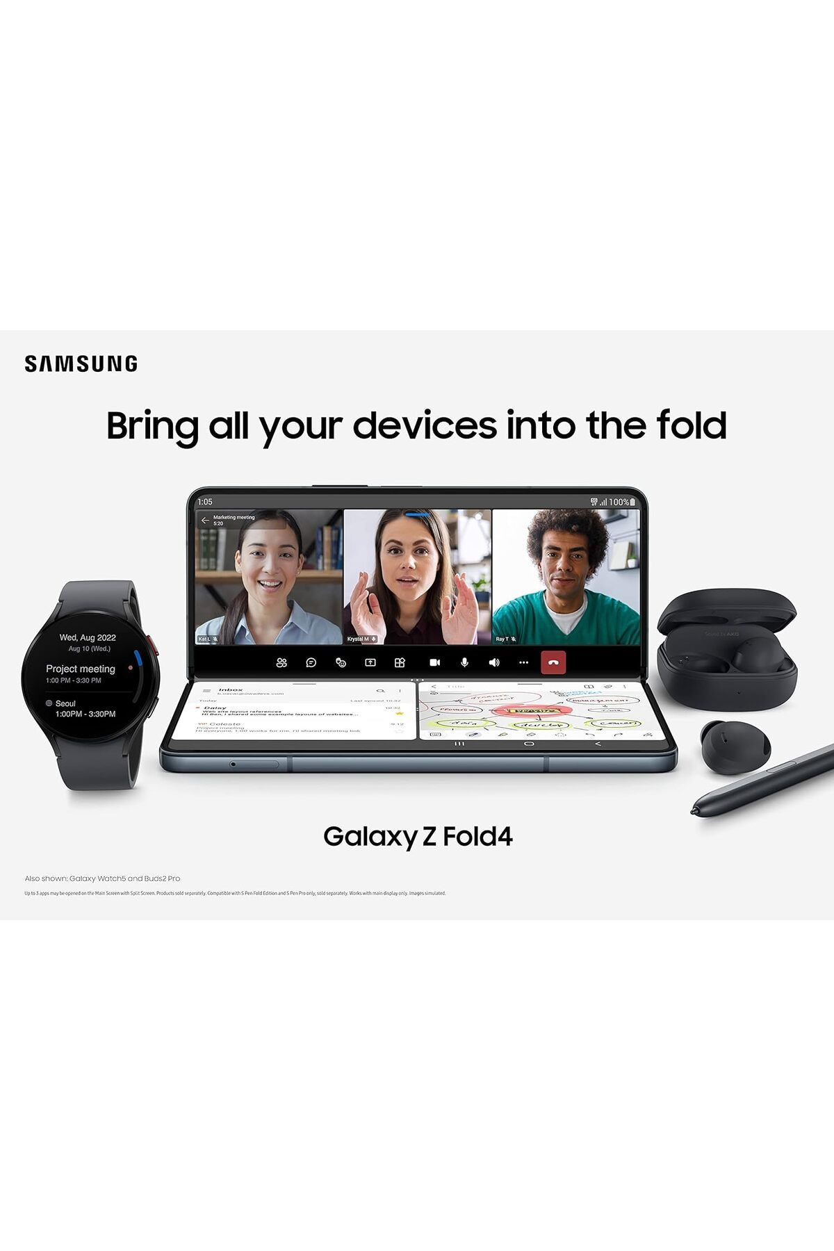 Samsung-Galaxy Z Fold 4 Cell Phone, Factory Unlocked Android Smartphone, 512GB, Flex Mode, Hands Fre 3