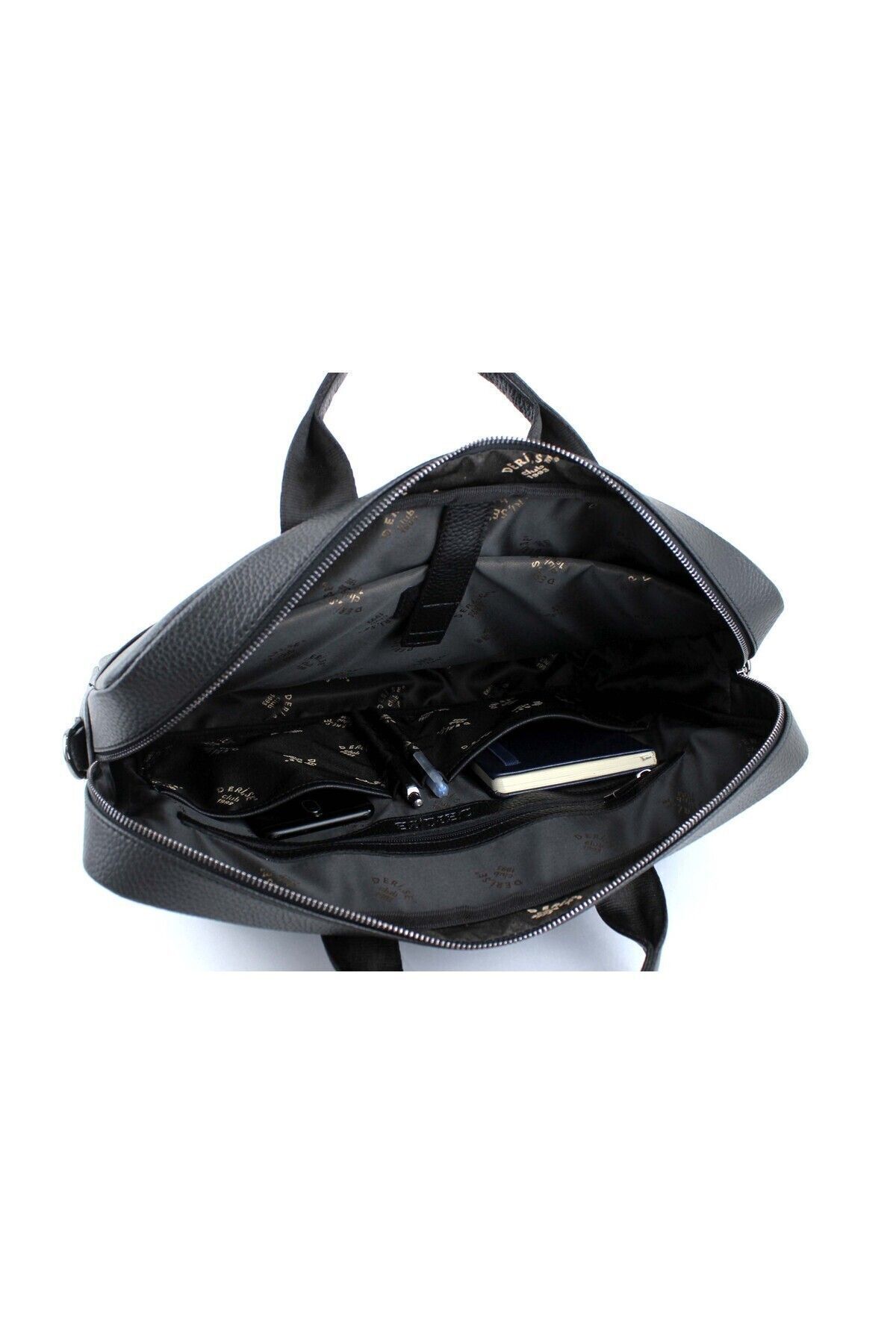 deri,se club-Men's Black Color File Briefcase with Shoulder Strap 6 Compartments Laptop and Briefcase 4