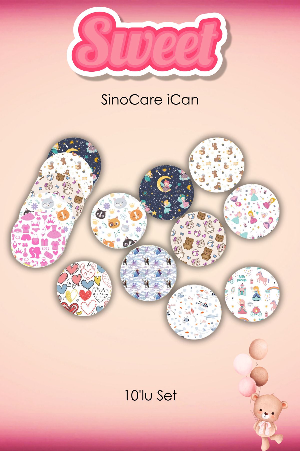 StickIT Sinocare iCan Sensör Koruyucu Bant Sweet Serisi 10'lu Paket