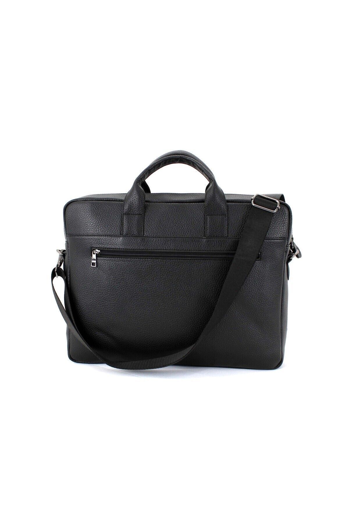 deri,se club-Men's Black Color File Briefcase with Shoulder Strap 6 Compartments Laptop and Briefcase 3