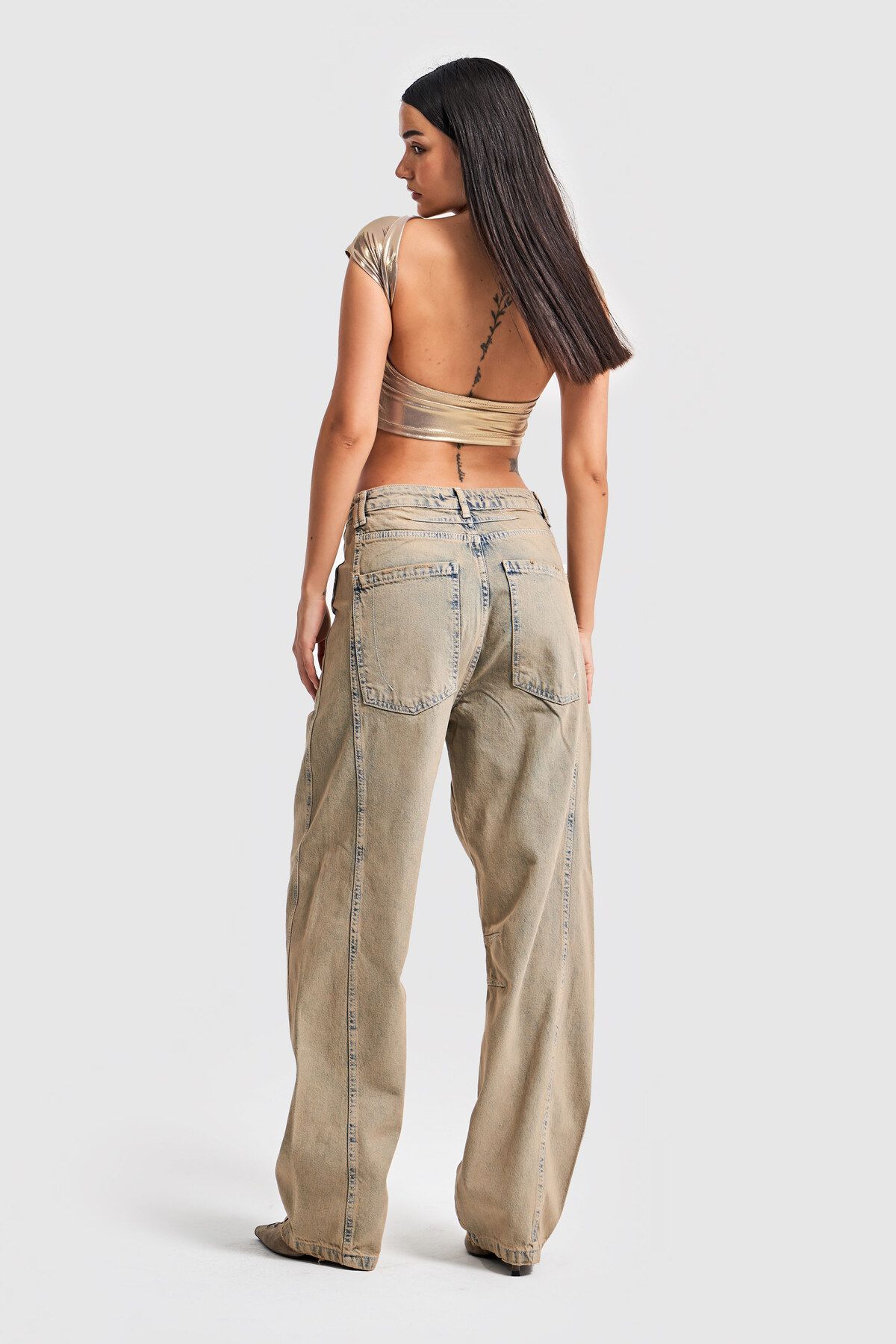 its basic-Damen-Jeans in Vollfarbe, Super-Baggy-Passform, mittlere Taille, Denim 5