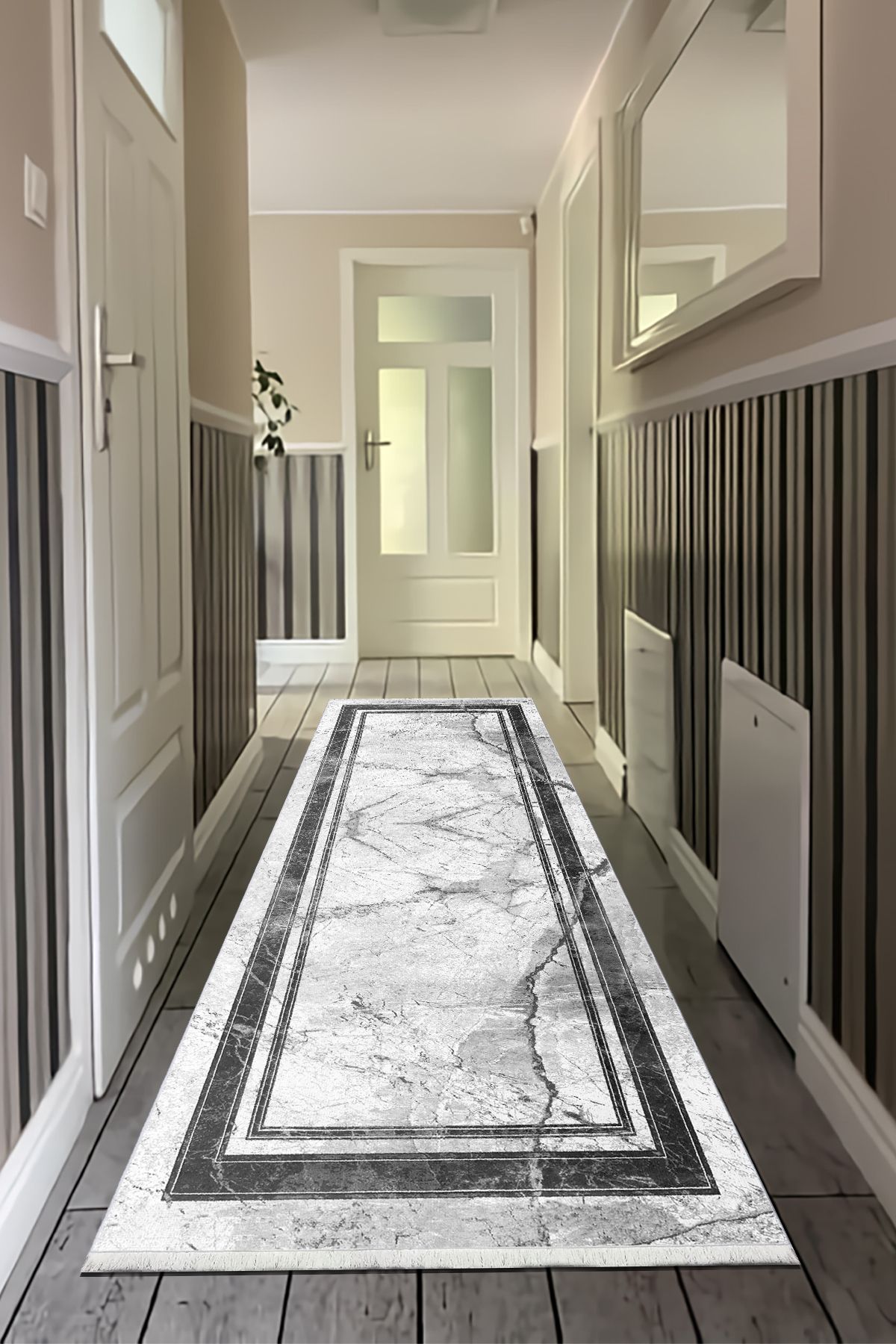 CENTER AVM Gri Yolluk Makinede Yıkanabilir Halı Kaymaz Taban Halı