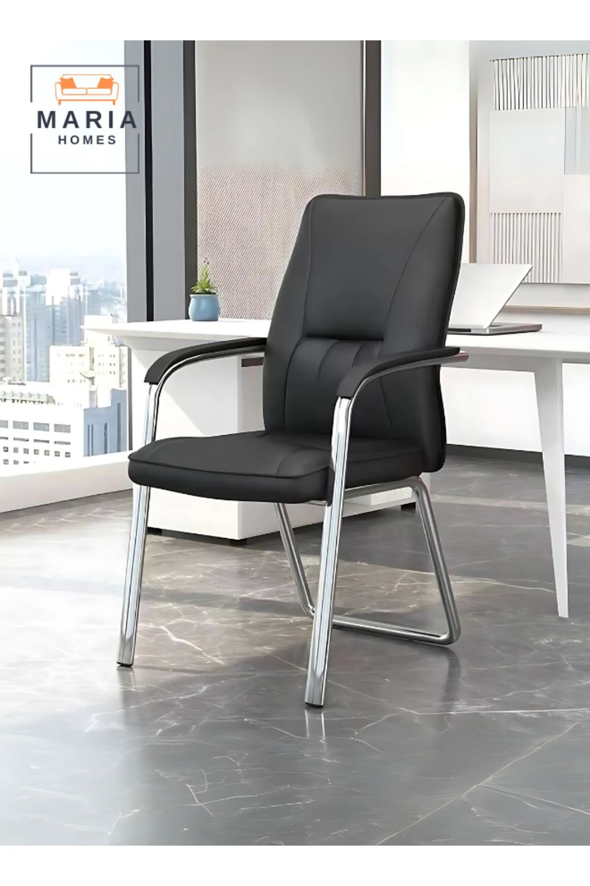 MARIA HOMES-Executive Leather Office Visitor Chair - 91x45x44 cm, Padded Seat & Backrest, Chrome Frame 1