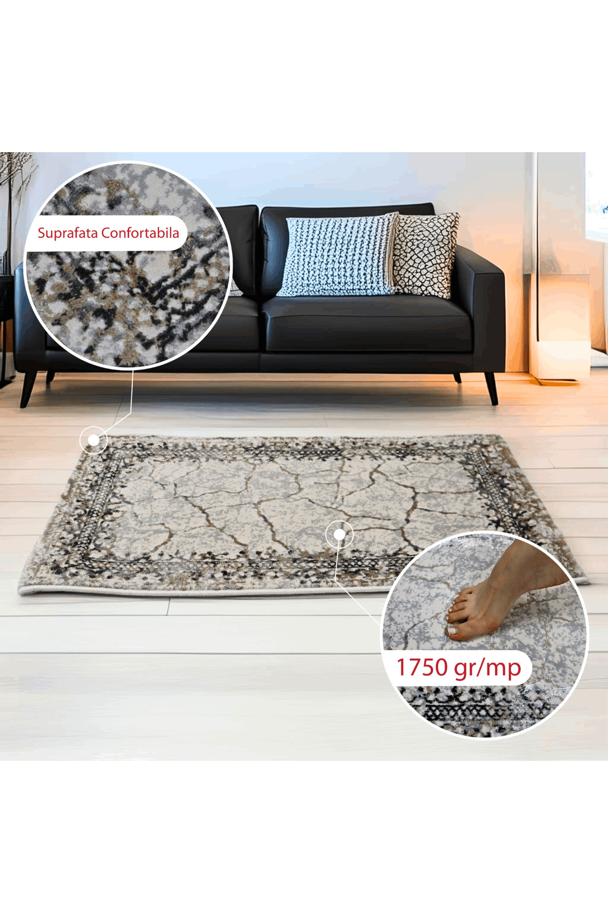 Brava Casa-Covor Golden Horizon, Galben, negru, crem, Fir Scurt 8 mm, 80x150 cm, 1750 g/m², BravaCasa 4