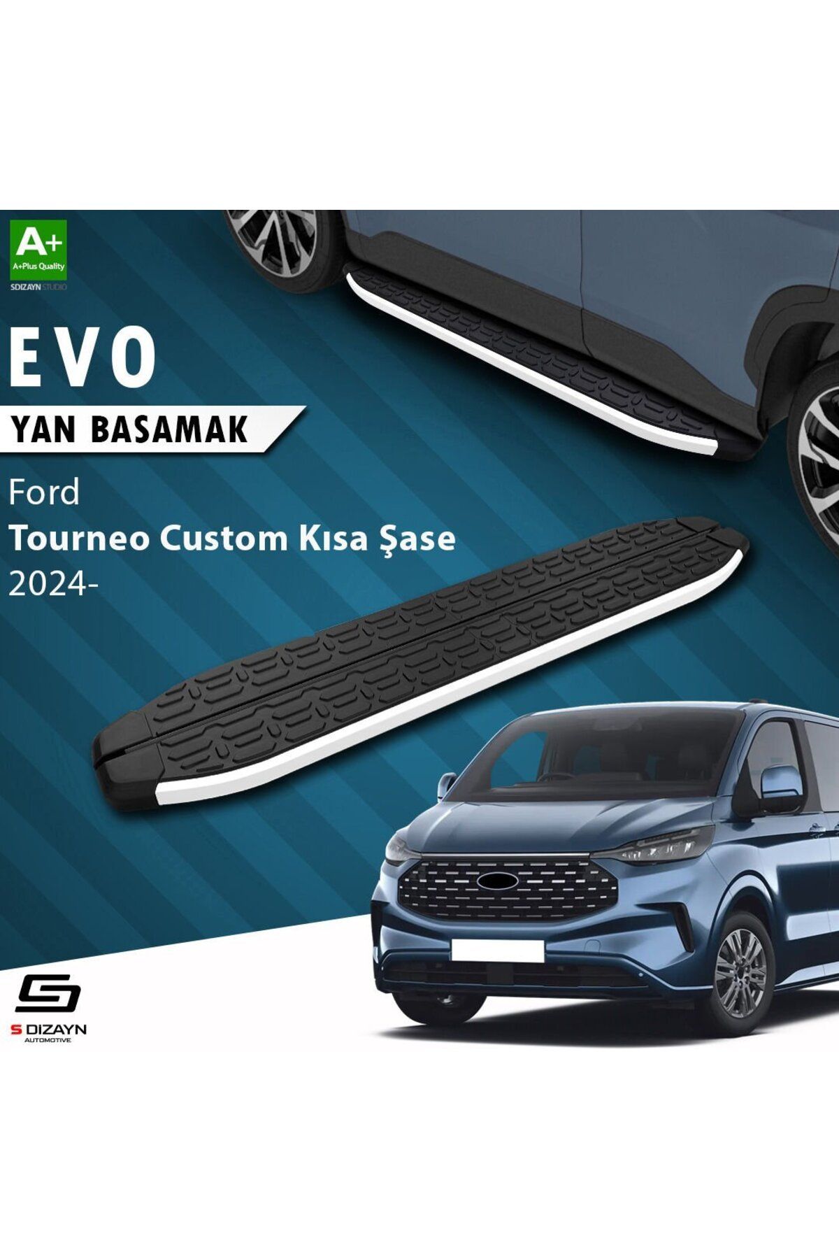 Drs Tuning S-Dizayn Ford Tourneo Custom 2 Kısa Şase Evo Aluminyum Yan Basamak 223 Cm 2023 Üzeri A+ Kalite
