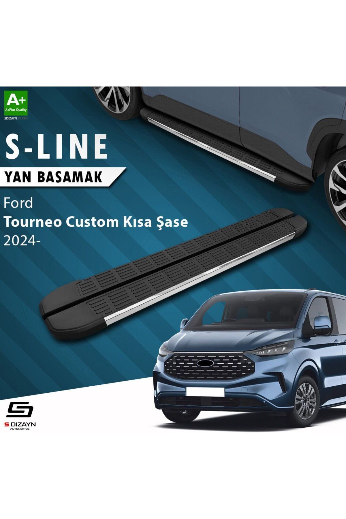 Drs Tuning S-Dizayn Ford Tourneo Custom 2 Kısa Şase S-Line Krom Yan Basamak 223 Cm 2023 Üzeri A+ Kalite