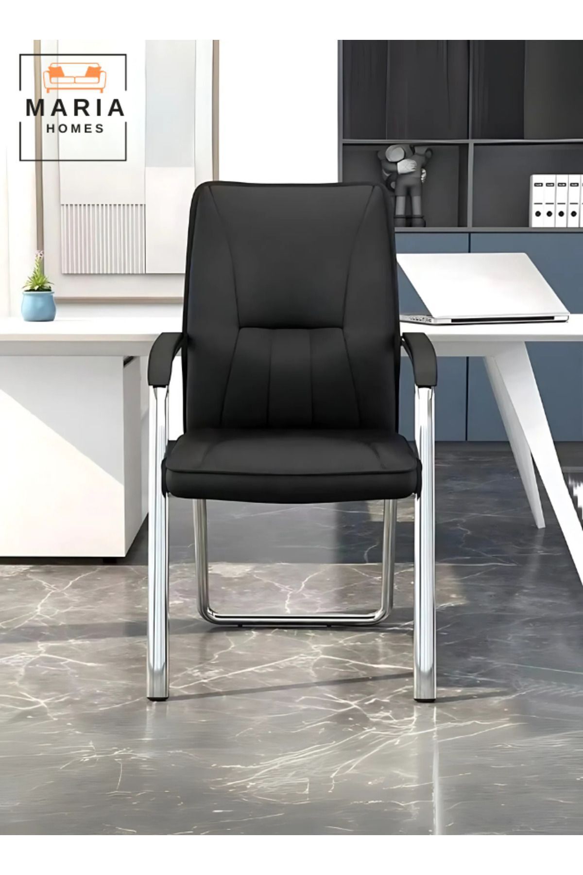 MARIA HOMES-Executive Leather Office Visitor Chair - 91x45x44 cm, Padded Seat & Backrest, Chrome Frame 2