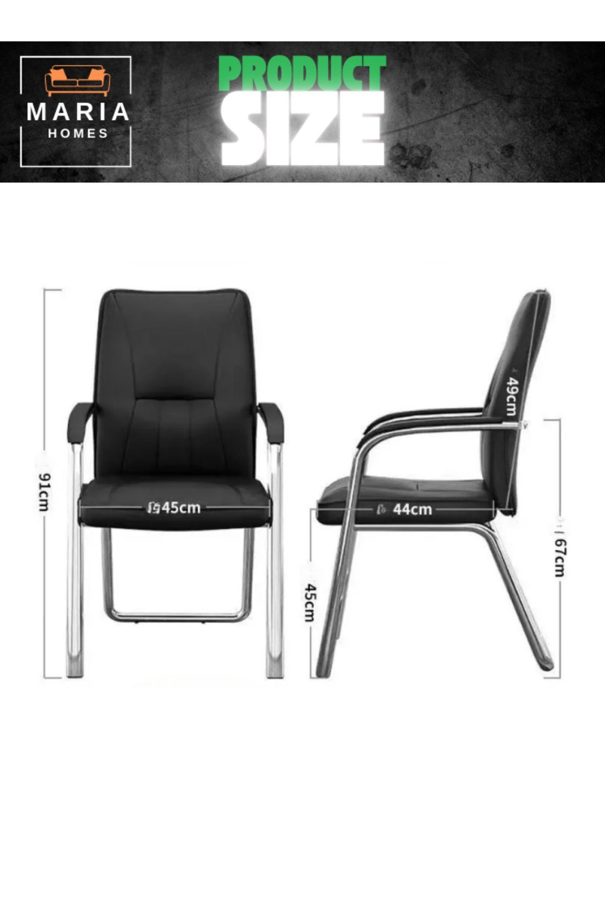 MARIA HOMES-Executive Leather Office Visitor Chair - 91x45x44 cm, Padded Seat & Backrest, Chrome Frame 3