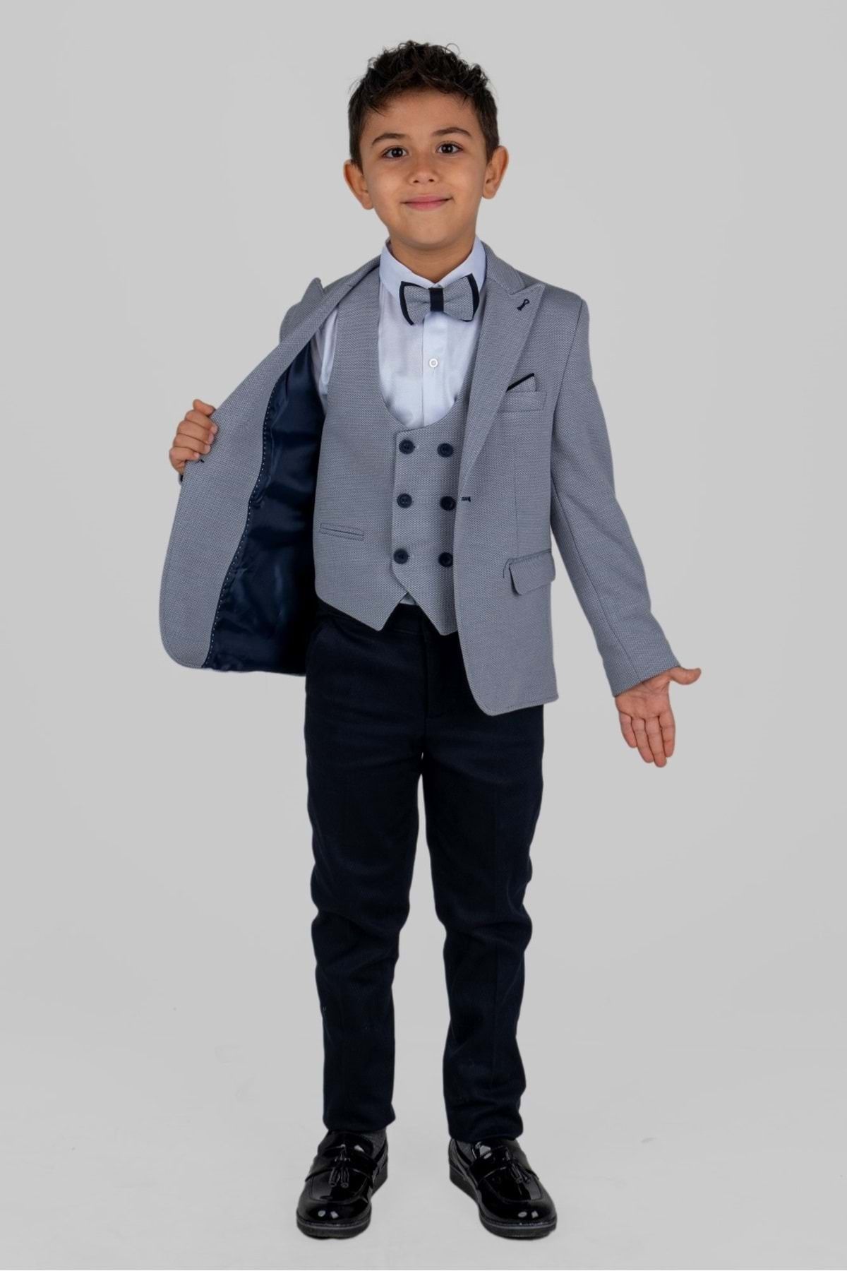 s.t. sebat tekstil Ceketli Yelekli Erkek Çocuk Gabardin Pantolonlu Takım Elbise SB487