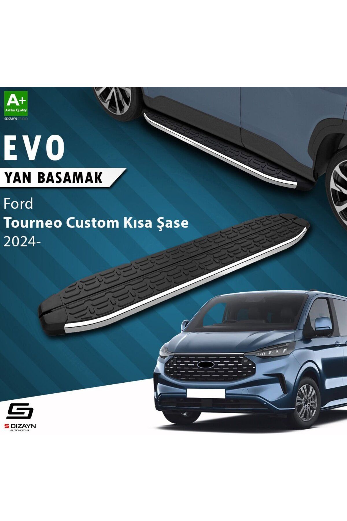 Drs Tuning S-Dizayn Ford Tourneo Custom 2 Kısa Şase Evo Krom Yan Basamak 223 Cm 2023 Üzeri A+ Kalite