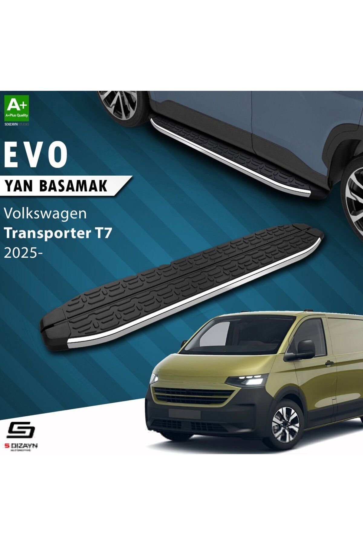 Drs Tuning S-Dizayn Volkswagen Transporter T7 Kısa Şase Evo Krom Yan Basamak 223 Cm 2025 Üzeri A+ Kalite