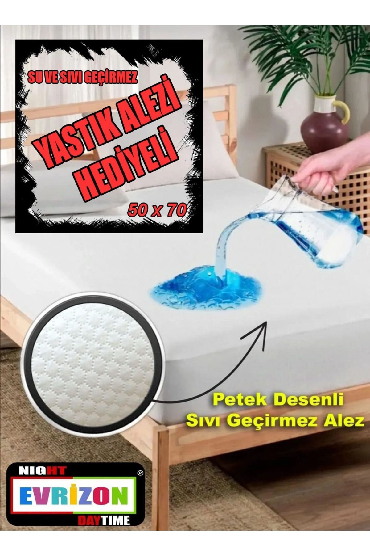 EVRİZON Alez Komple Lastikli Su Sıvı Geçirmez Yatak Alezi Takımı