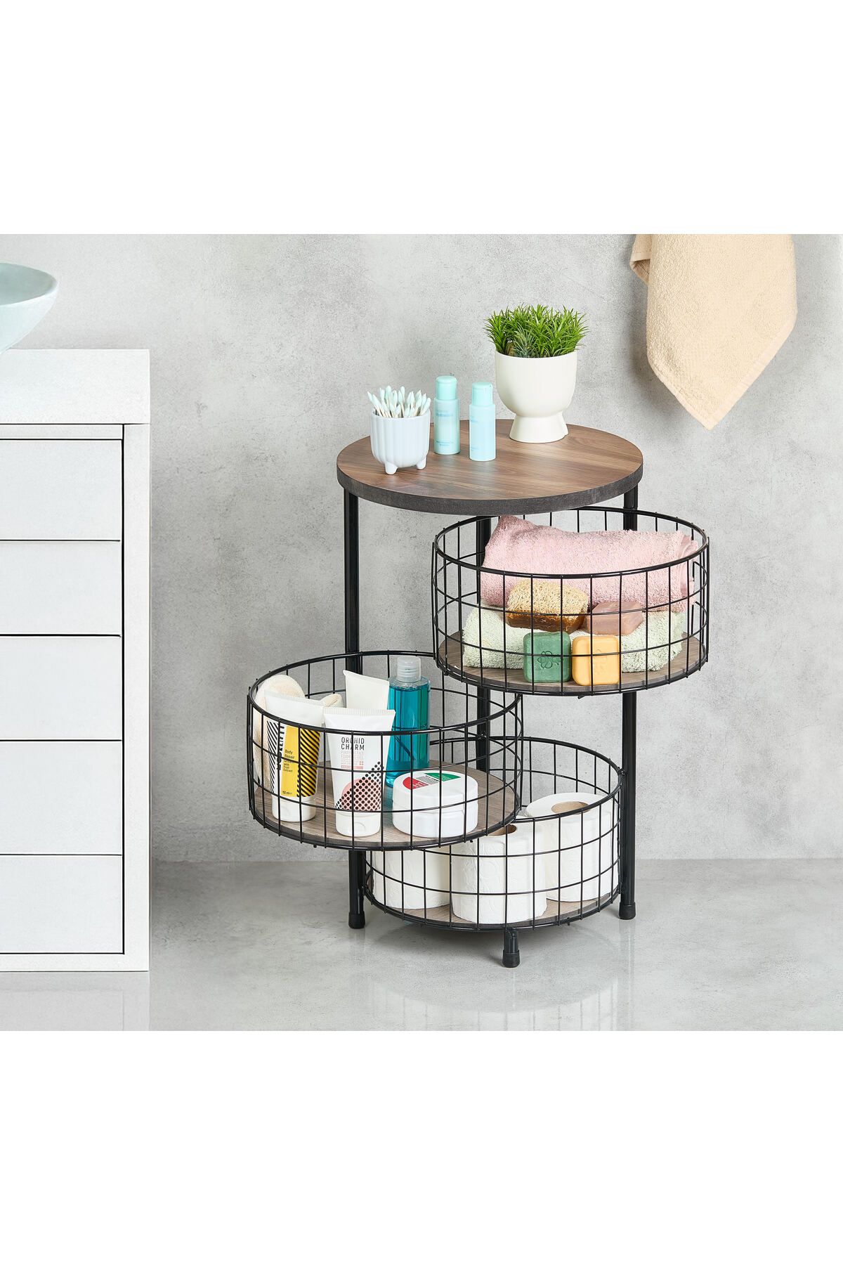 KAFEGA HOME 3 KATLI YANA AÇILIR METAL AHŞAP SEBZELİK ORGANİZER