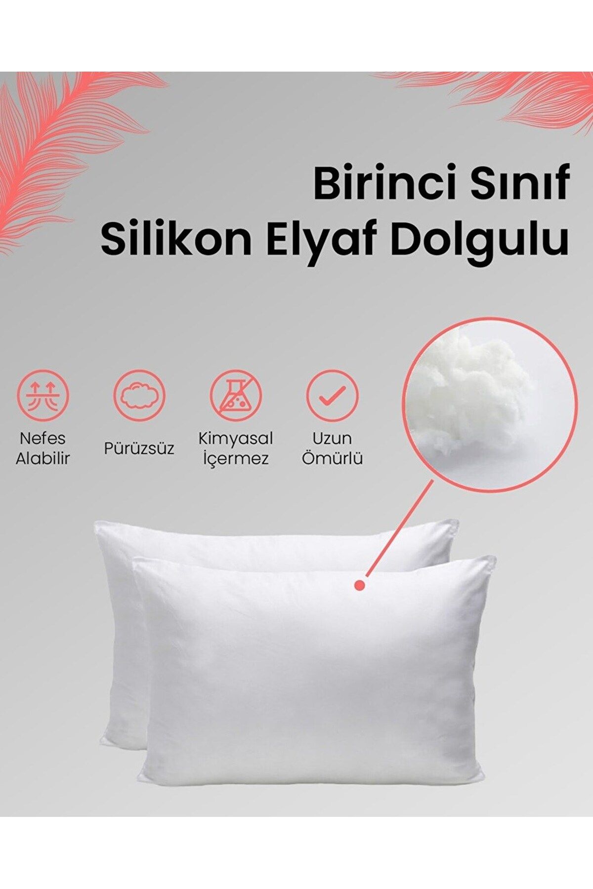 Arda Dinç Stil Dünyası Yıkanabilir Antibakteriel Yumuşak Kumaş Yastık (Boncuk Elyaf 60x40 cm - 600 gr)