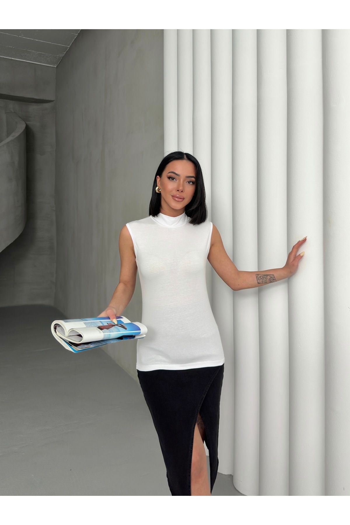 Lunamiratto-Body fără mâneci pentru femei, 2 negru, 2 alb, 4 piese, cu mâneci zero, cu gât înalt, elastic elastic 6