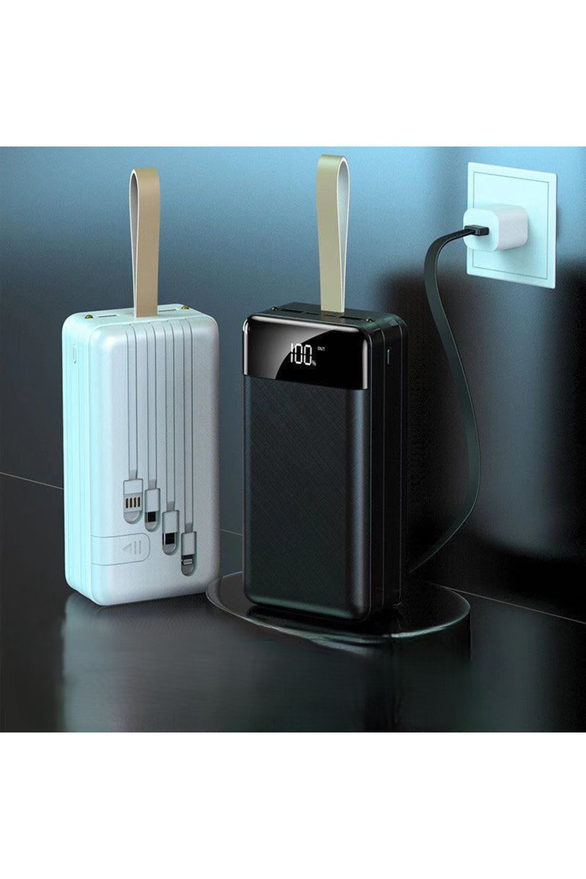 MATECHNO 50.000 mAh 2xUSB 1xType-C 1x Micro Çıkış Şarj Çoklu Kablolu Powerbank Fener Işıklı Güç Bankası