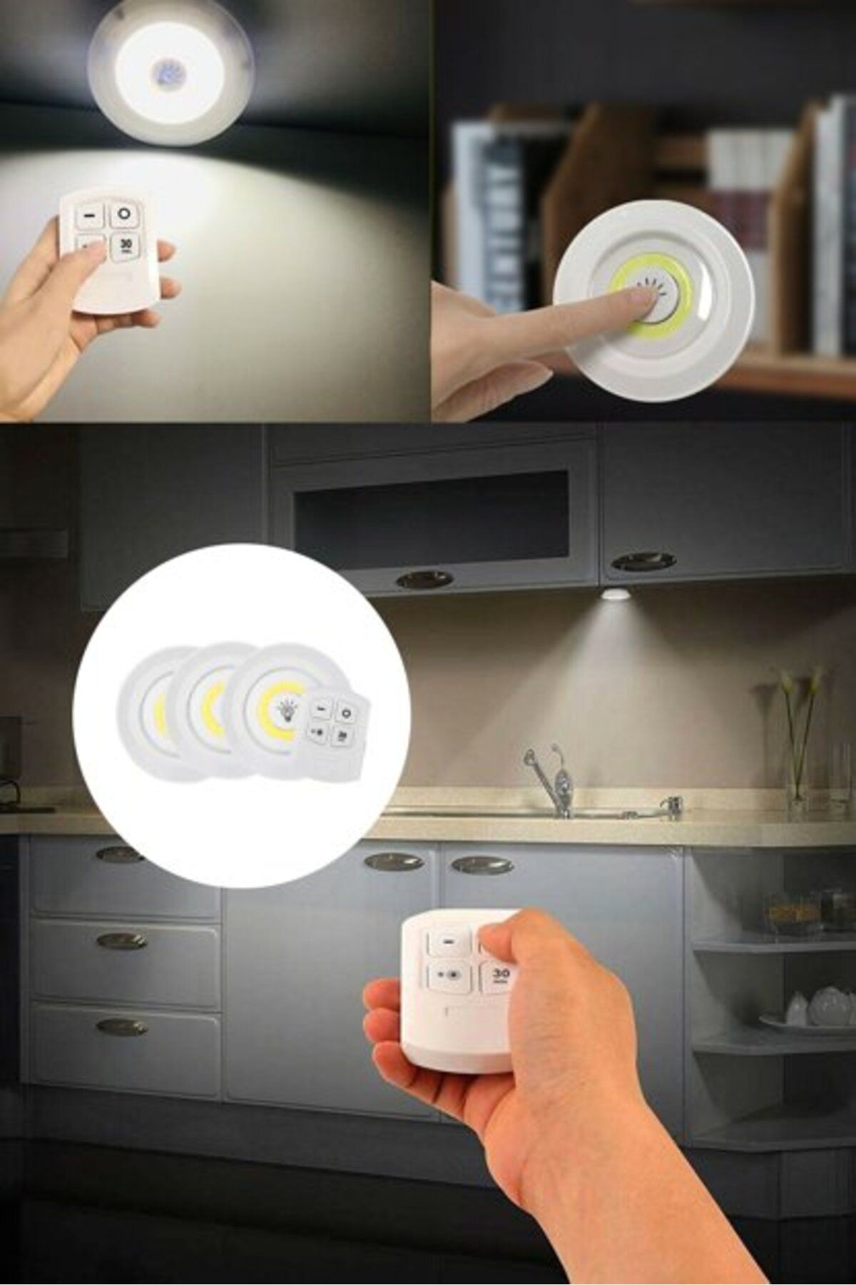 BirdoluSepet Uzaktan Kumandalı Yapışkanlı 3 lü Led Spot Lamba