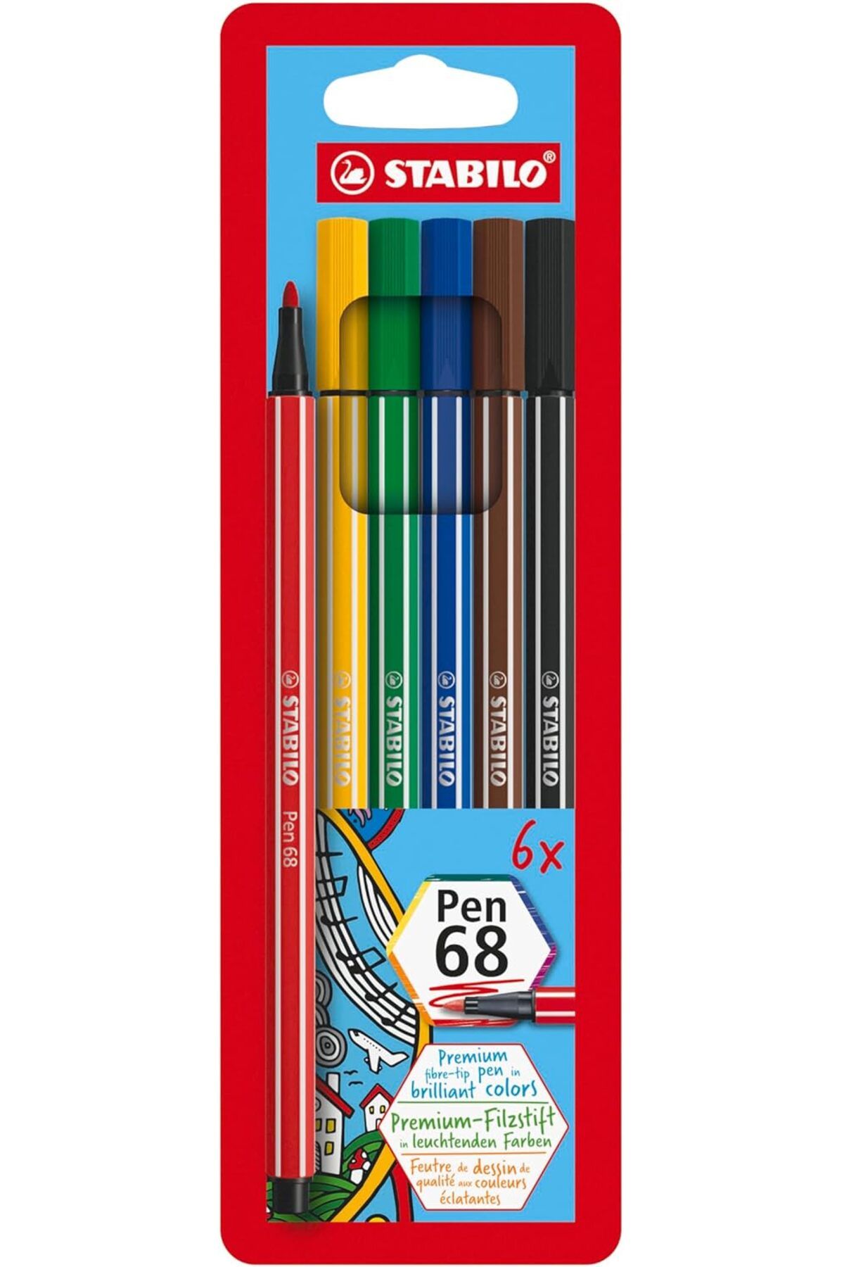 ÇAĞUR çağur Pen 68 - Keçe Uçlu Boya Kalemi - 6 'lı Askılı Paket - 6 Farklı Renkte YENİ 1109945